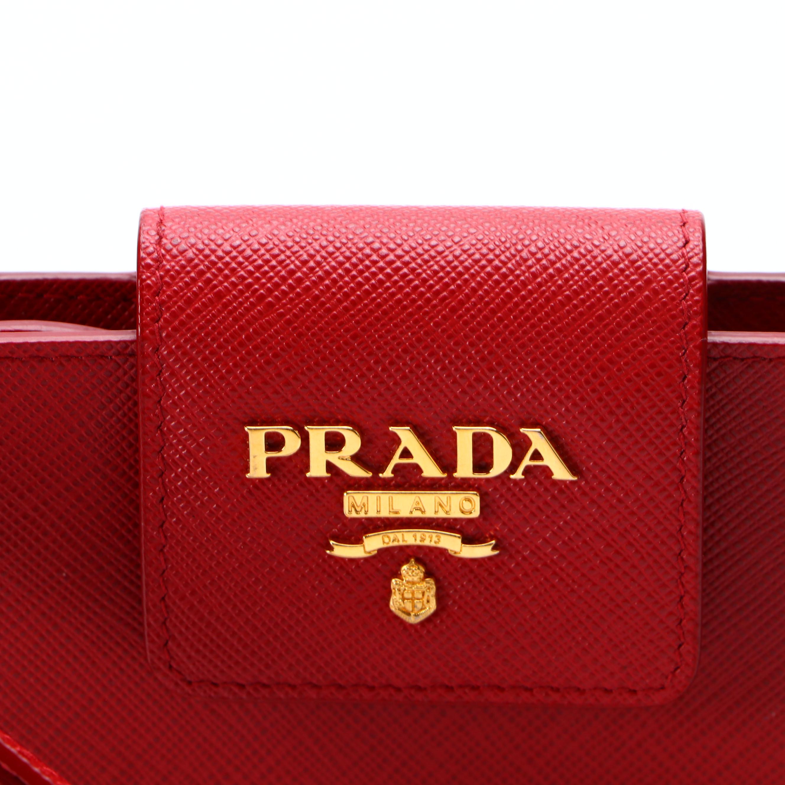 Prada Red Saffiano Leather Zip Pouch Wristlet
