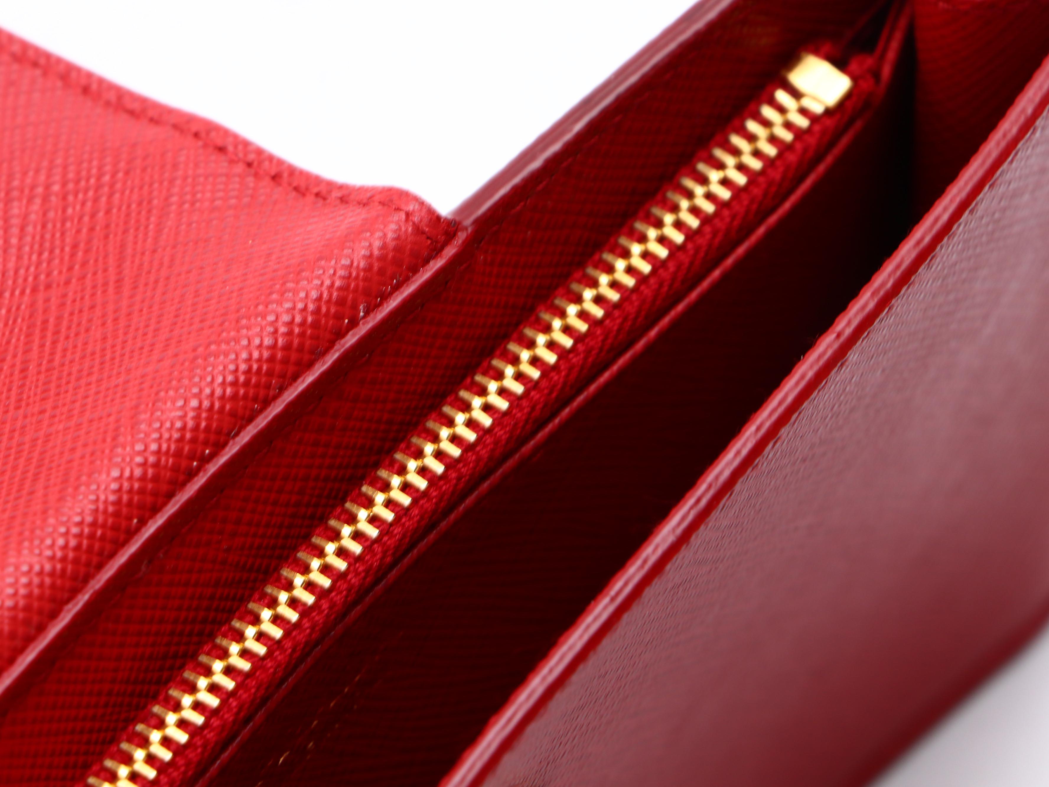 Prada Red Saffiano Leather Zip Pouch Wristlet