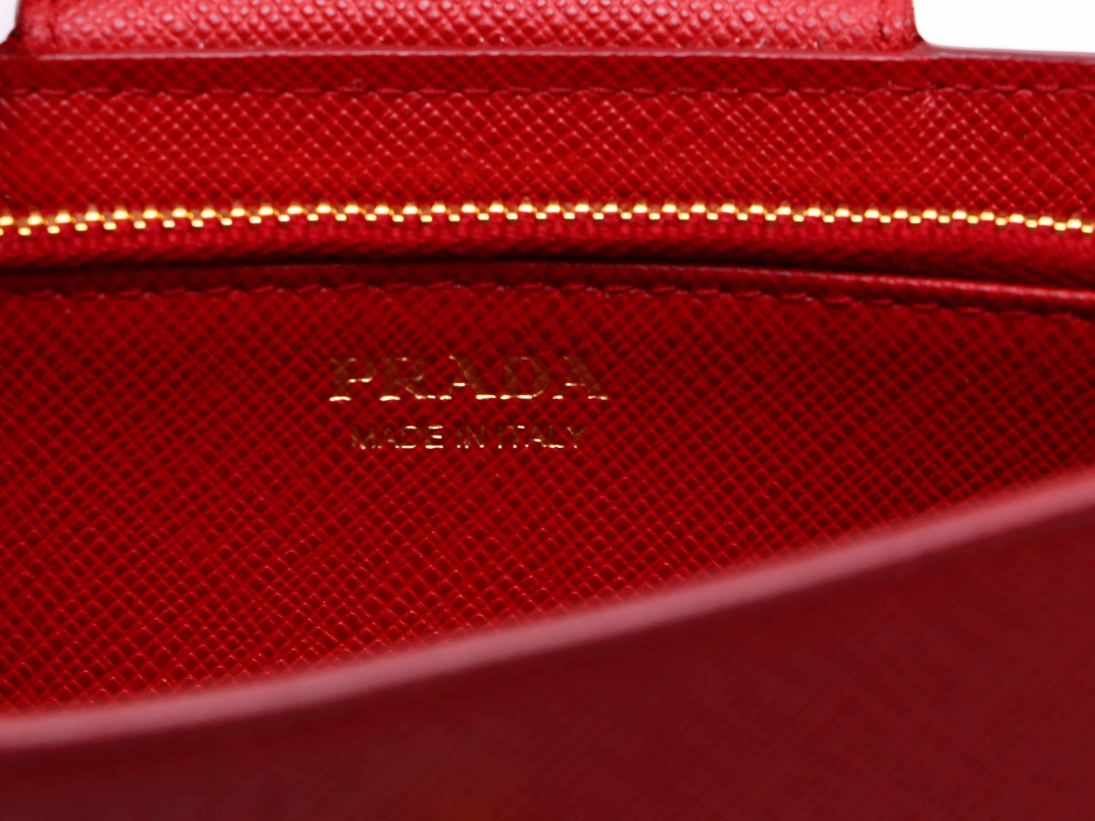 Prada Red Saffiano Leather Zip Pouch Wristlet