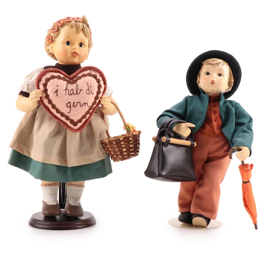 Goebel Hummel "Merry Wanderer" and "Valentine Gift" Porcelain Dolls