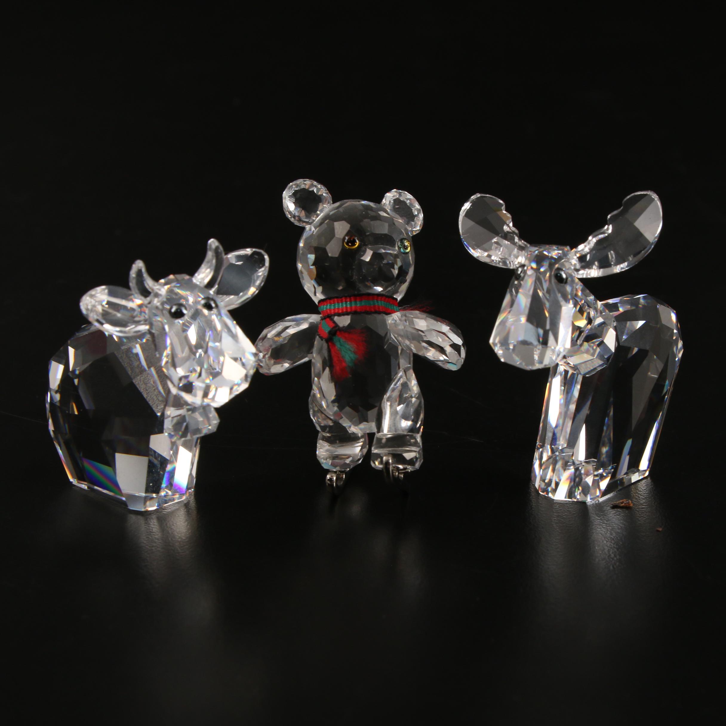 Swarovski Crystal Animals with "Tipping Wagon" Figurines