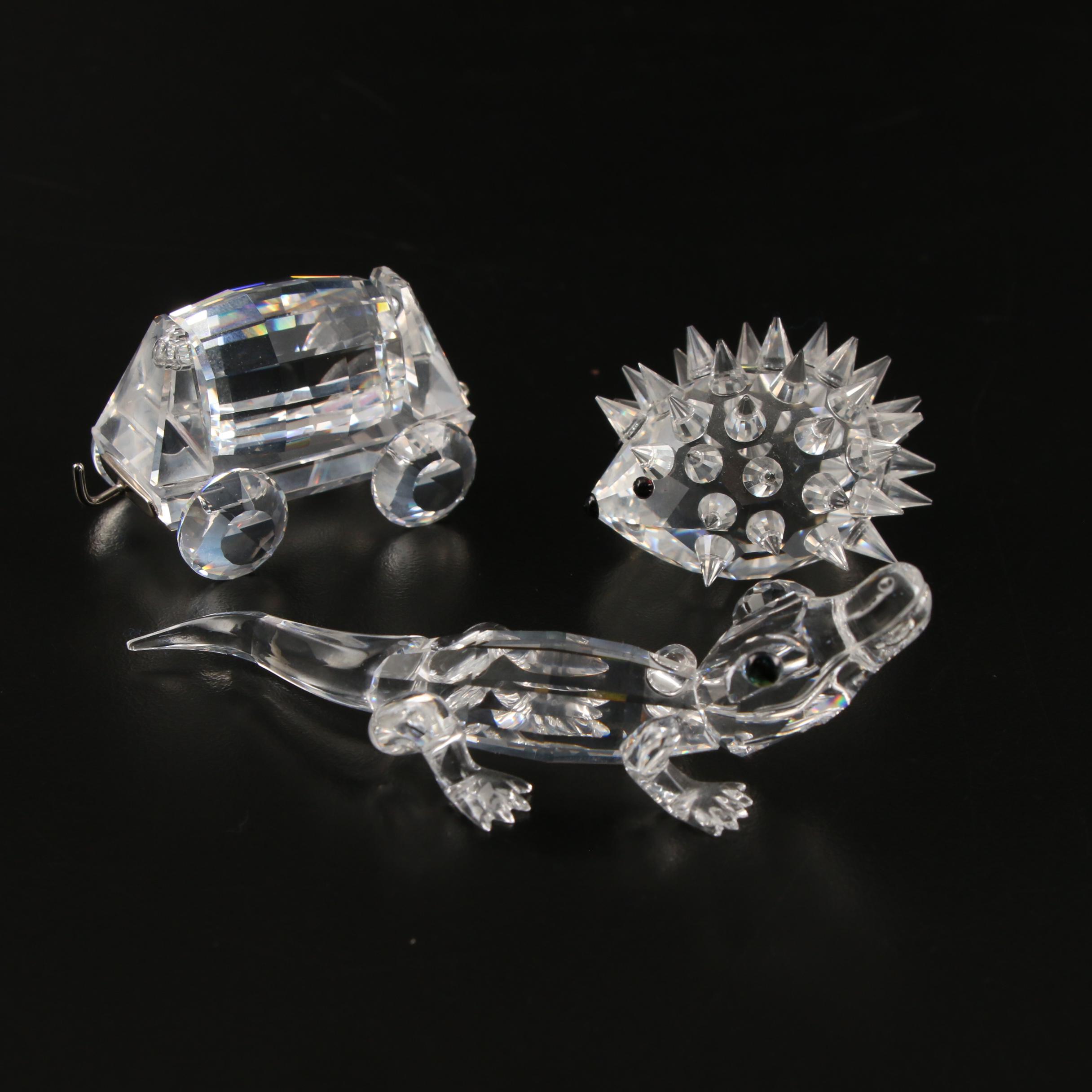 Swarovski Crystal Animals with "Tipping Wagon" Figurines