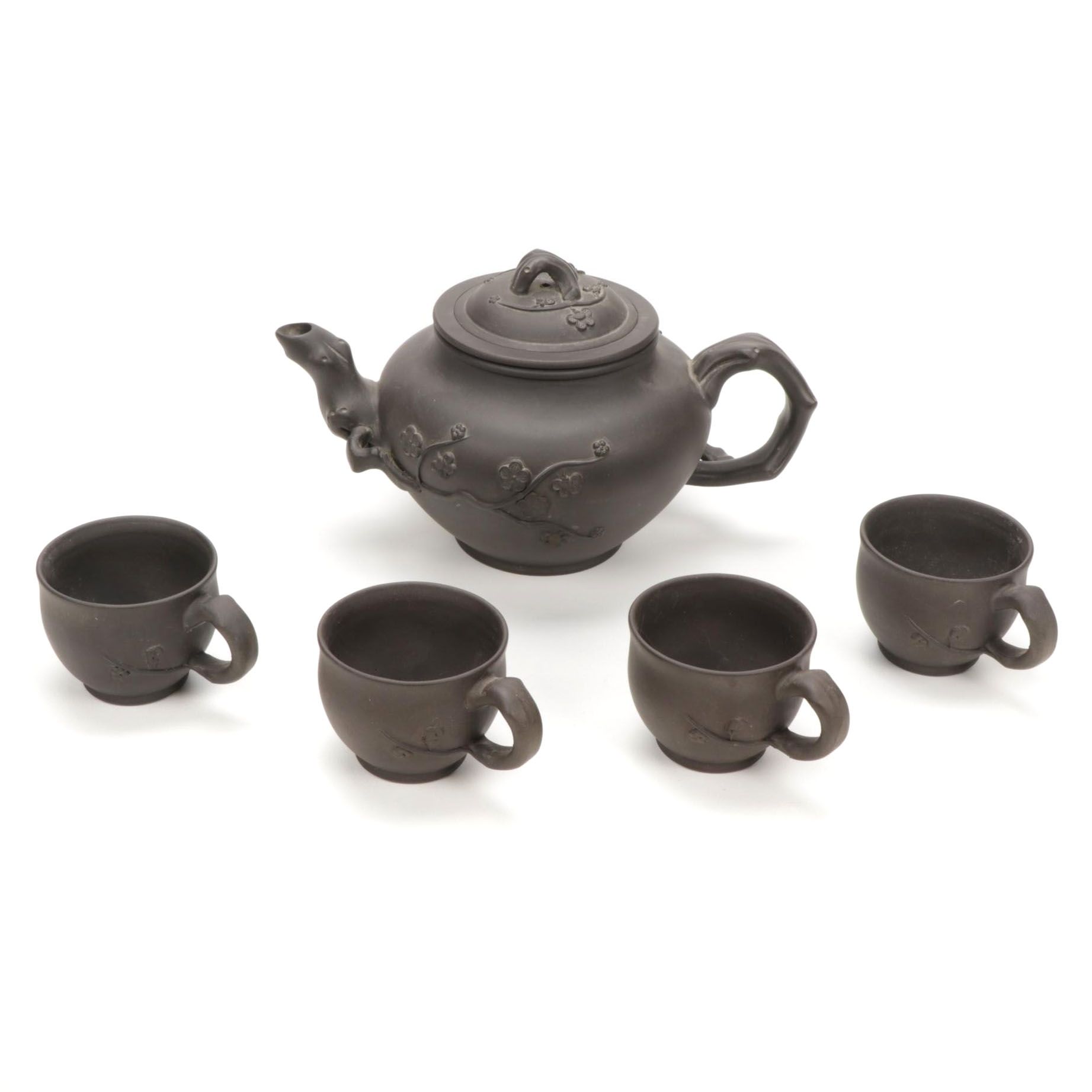 Asian Black Pottery Teapot and Teacup Set