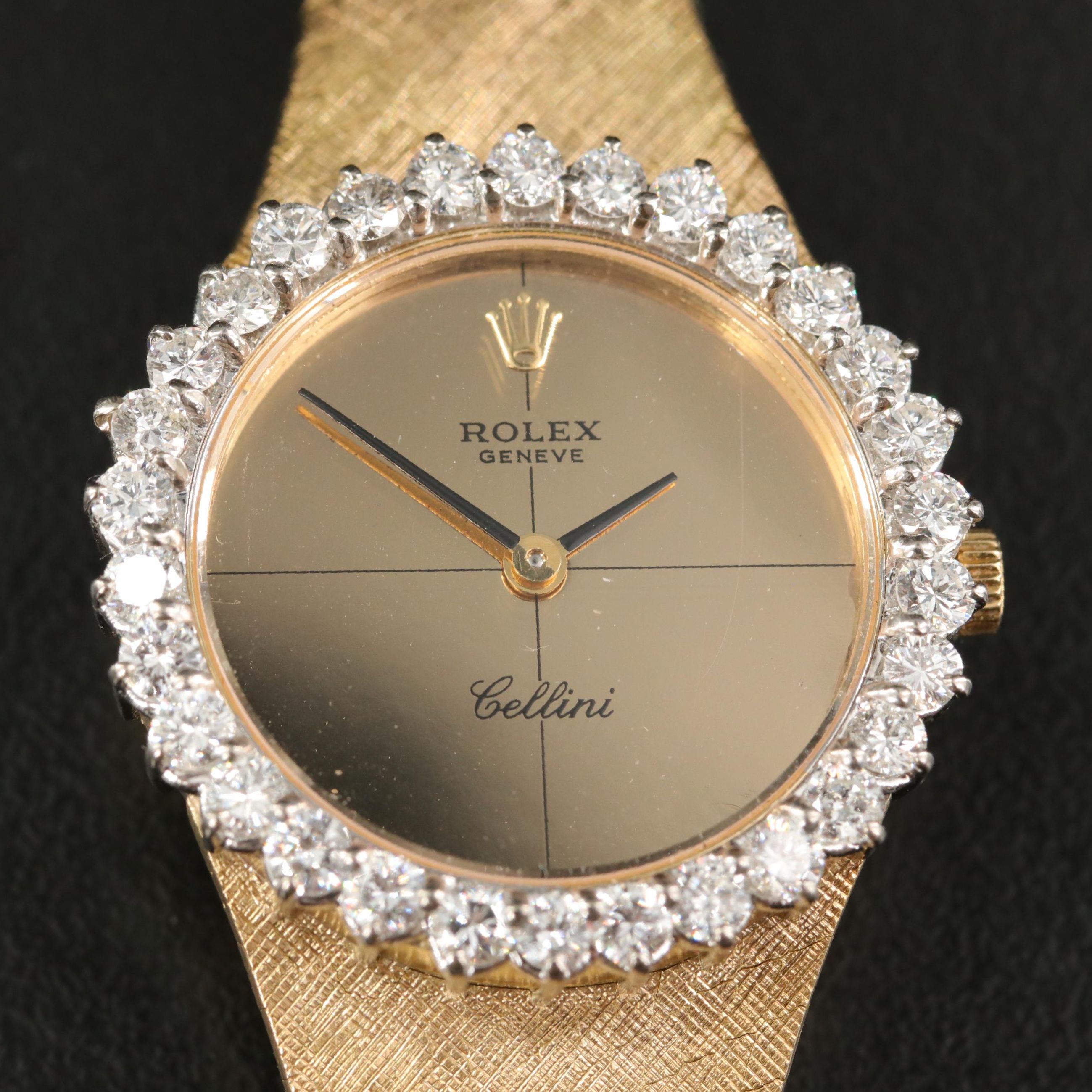 Rolex Cellini 18K 1.50 CTW Diamond Bezel Zephyr Mirrored Dial Watch