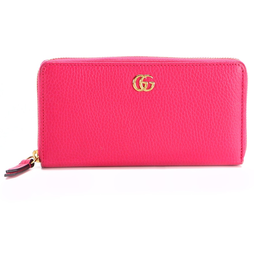 Gucci Zip-Around Wallet in Fuchsia Pebble Grain Leather with Box