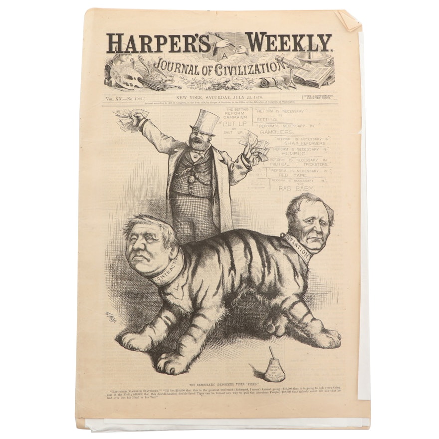 "Harper's Weekly" Magazine Featuring Custer's Last Stand with Map, 1876