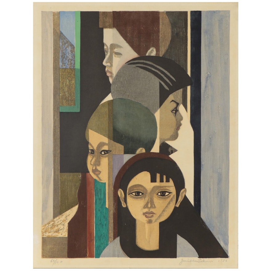 Sekino Jun'ichirō Woodblock "Four Children," 1956