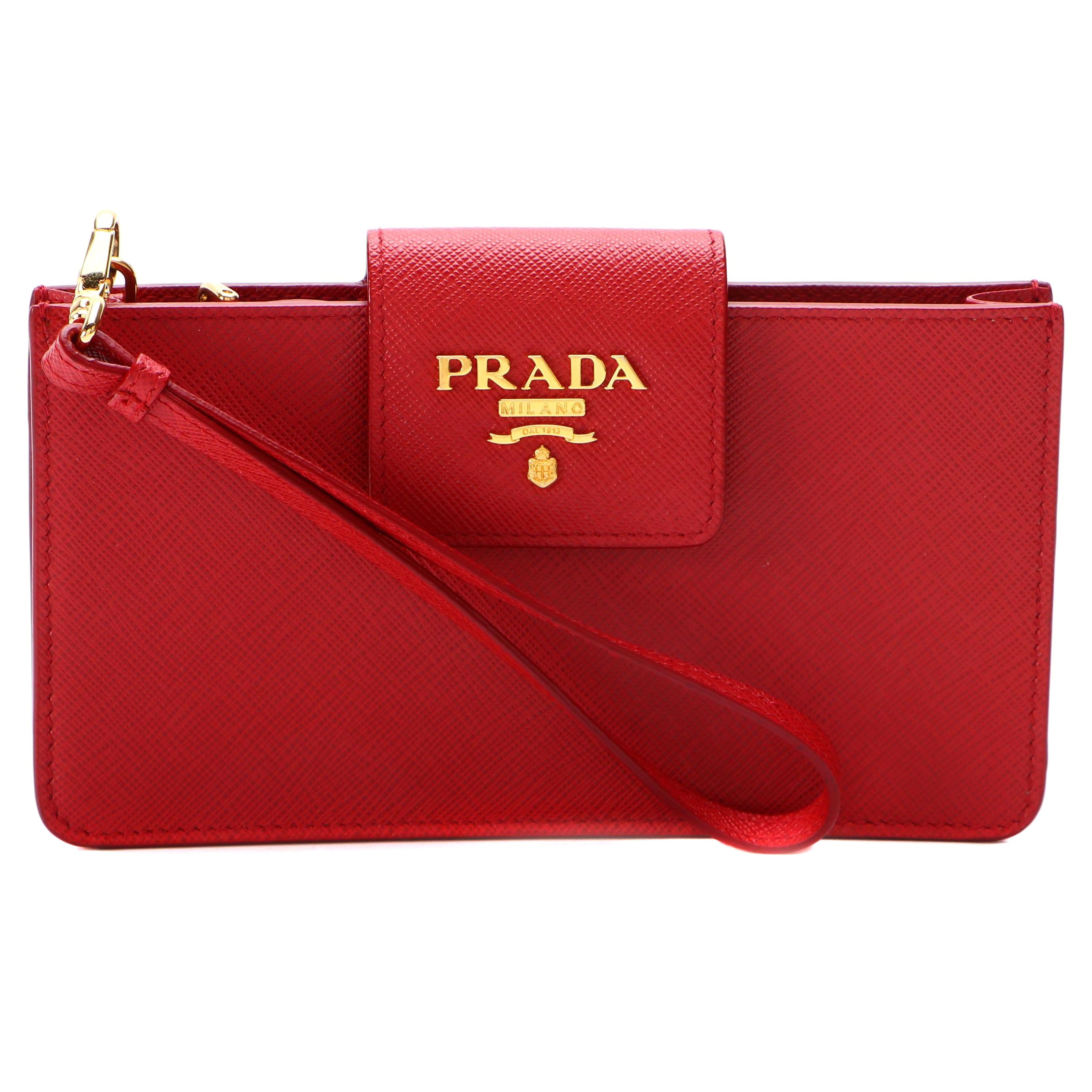 Prada Red Saffiano Leather Zip Pouch Wristlet