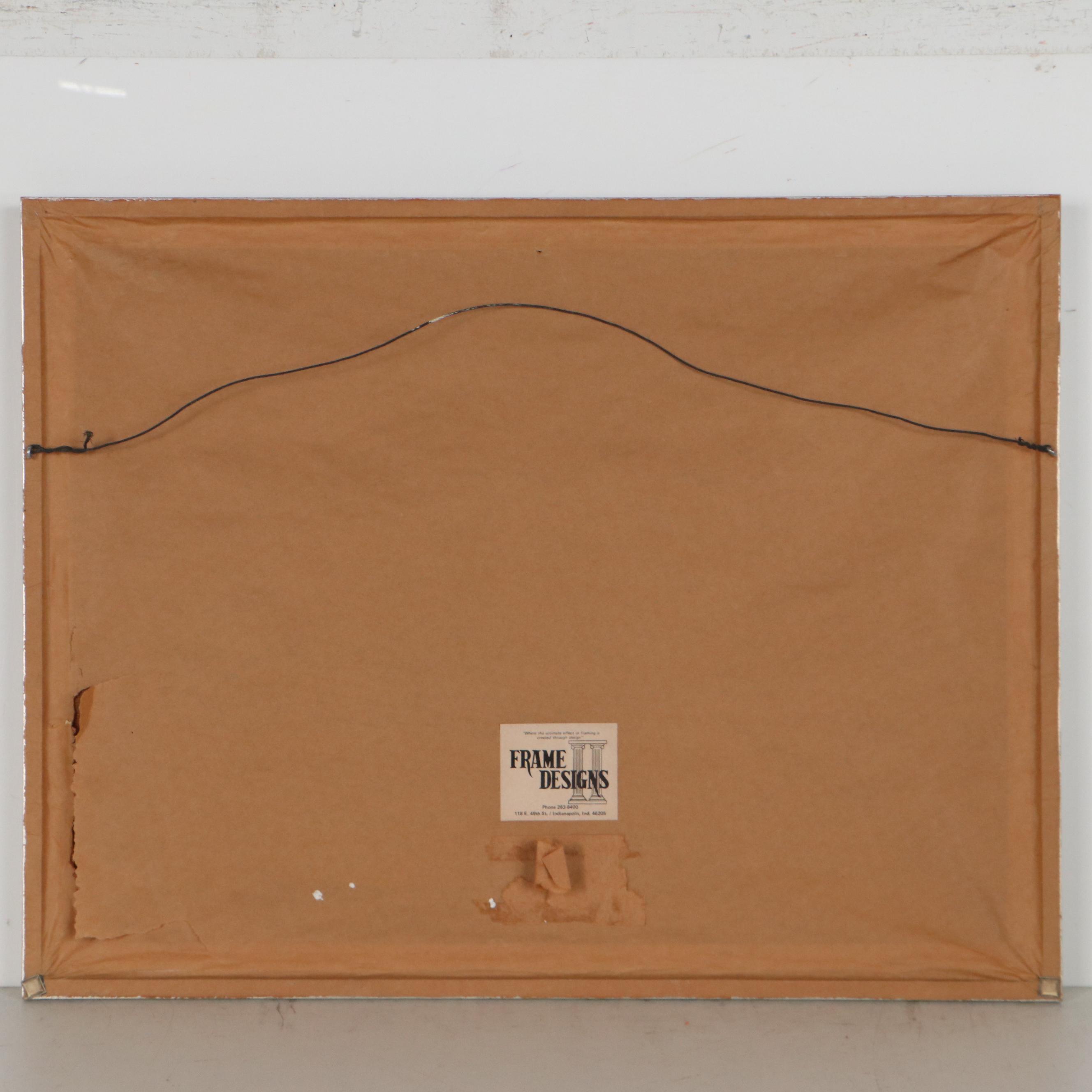 Folk Art Style Oil Painting of Rural Church Scene, 1967