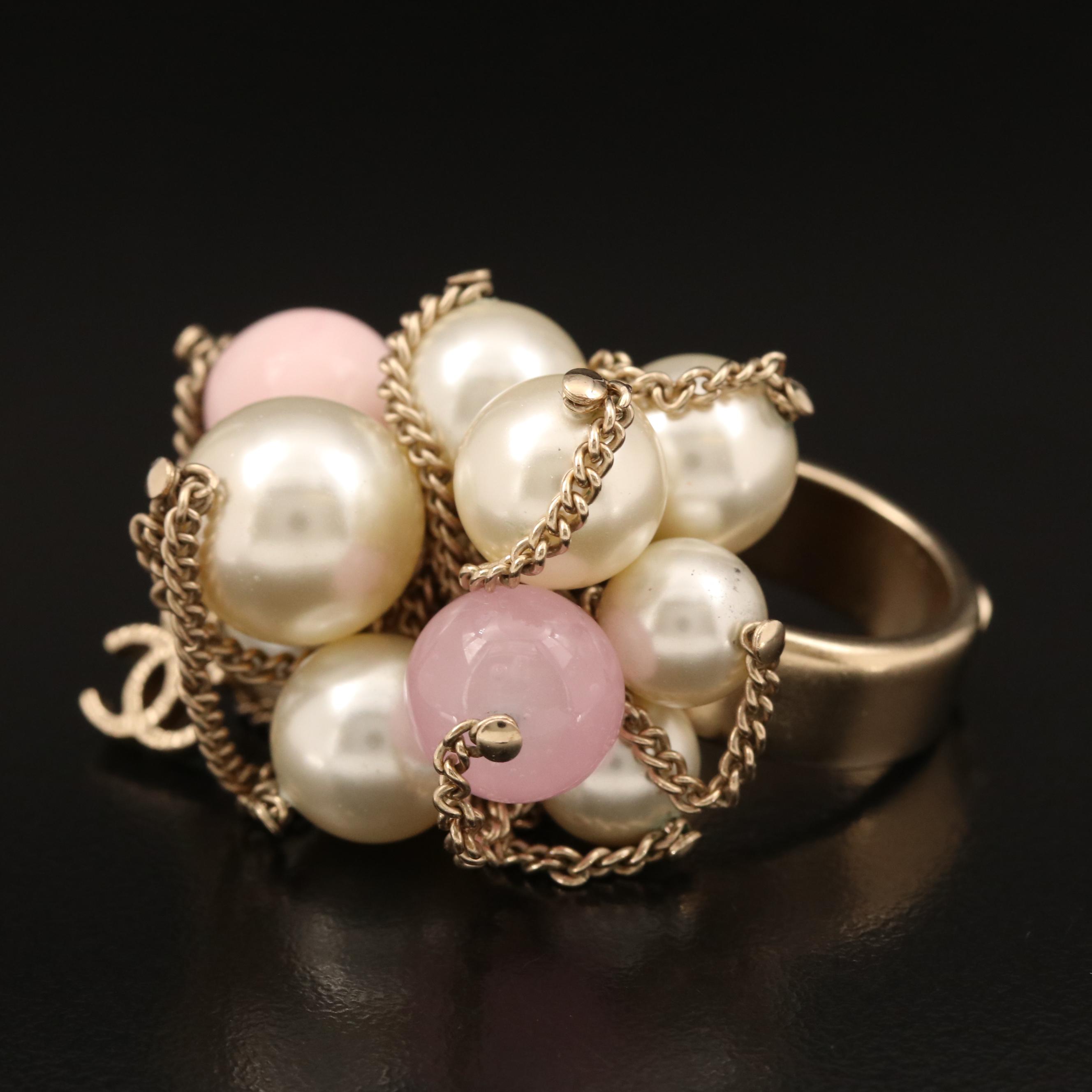 Chanel Faux Pearl Pom Pom Ring