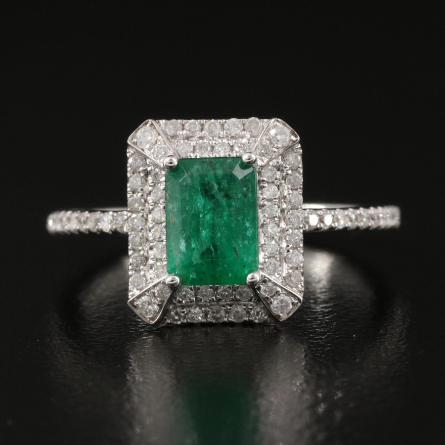 14K Emerald and Diamond Halo Ring