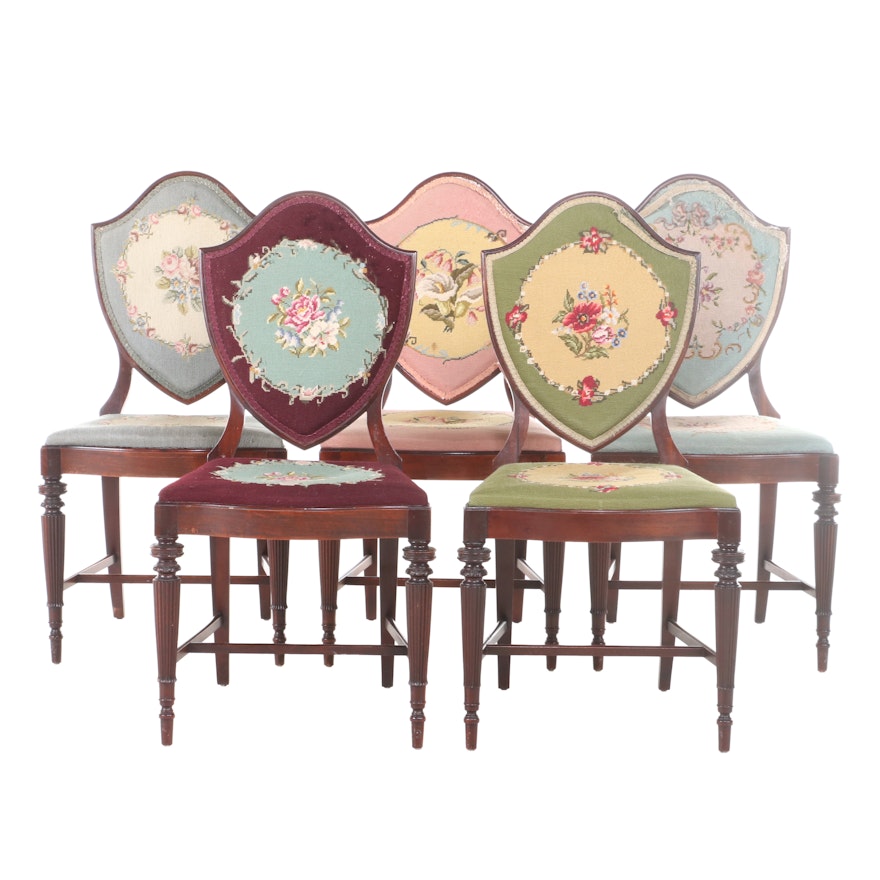 Five Federal Style Mahogany and Needlepoint Side Chairs, Early 20th Century