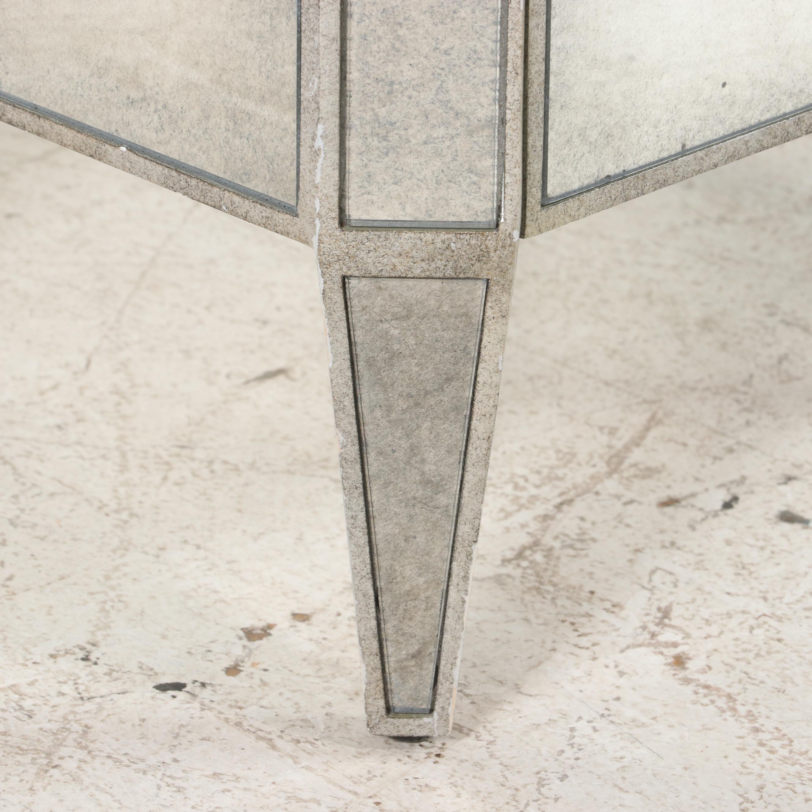 Pair of Restoration Hardware "Ava" Silver Gilt and Mirrored Glass Nightstands