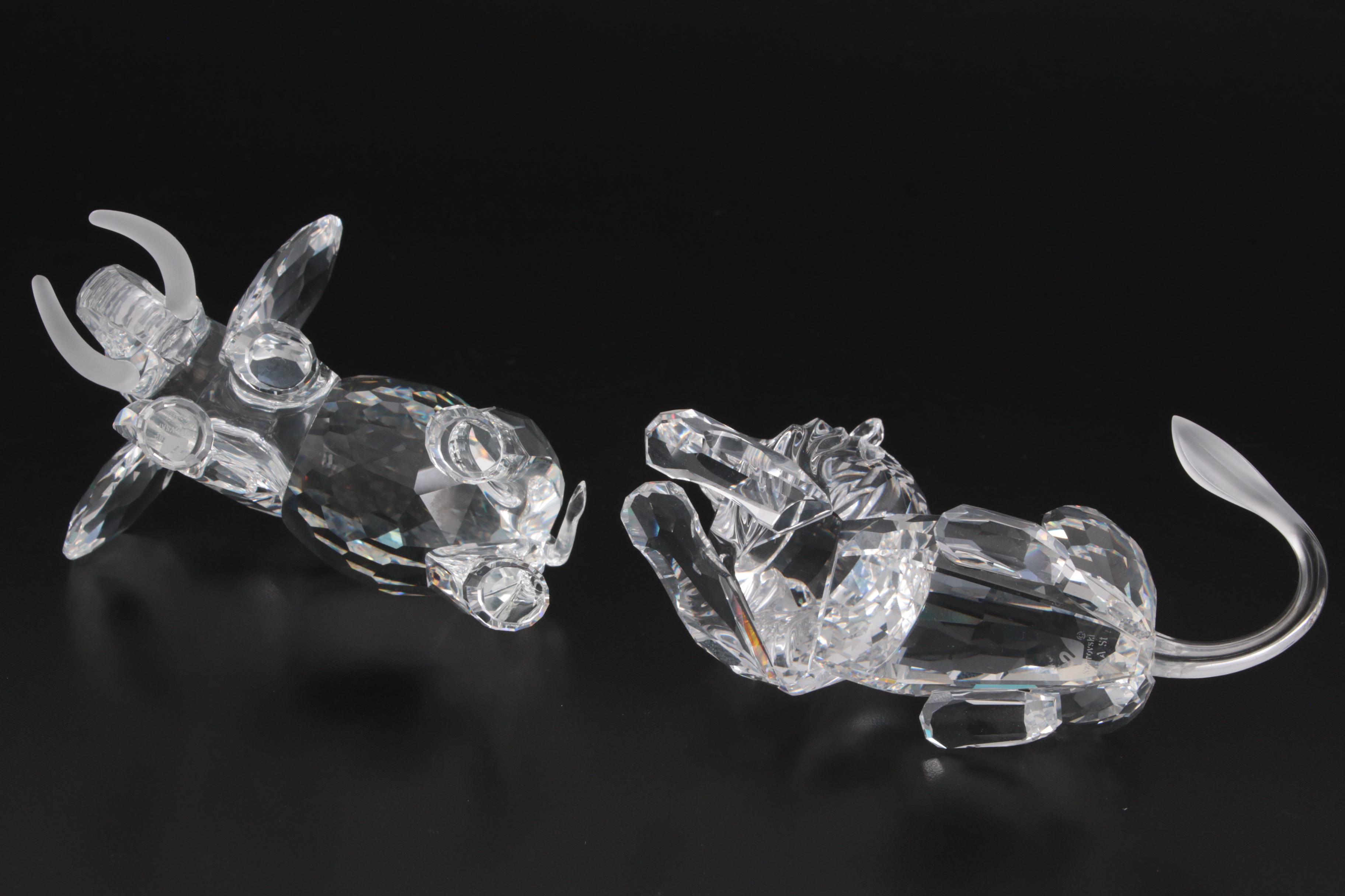 Swarovski Elephant and Lion Crystal Figurines, Late 20th Century