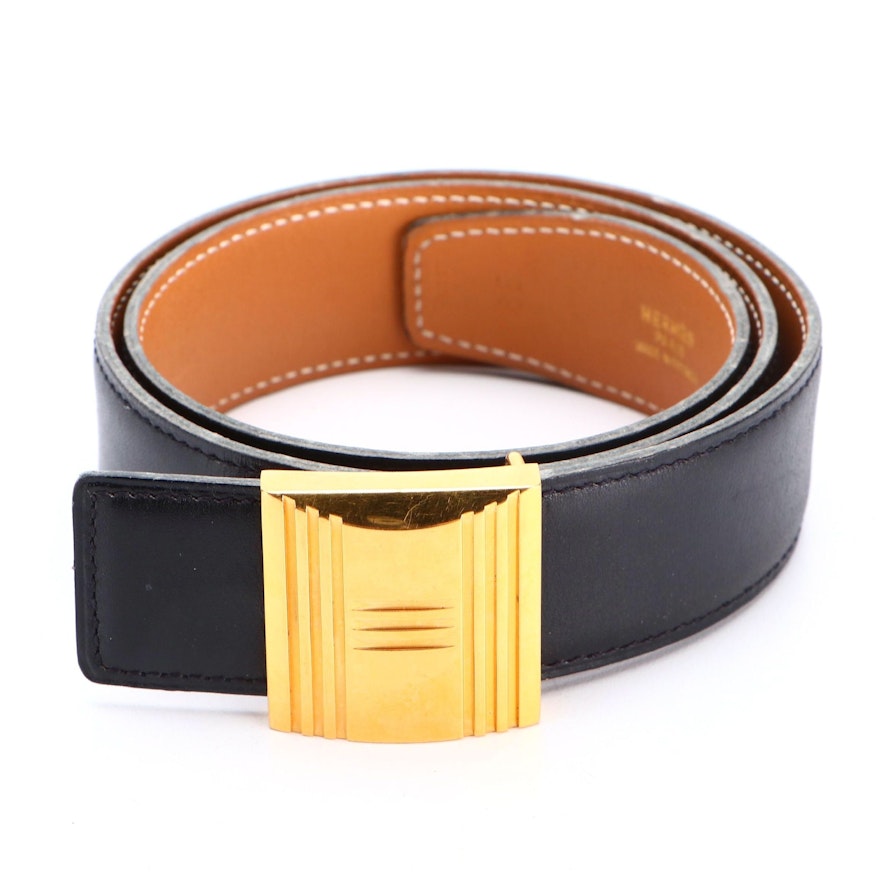 Hermès Belt with H-Lock Buckle in Black Box Calf