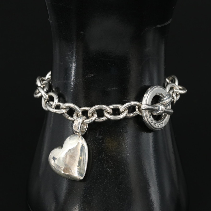 Lagos Sterling Cable Chain Bracelet with Heart Charm