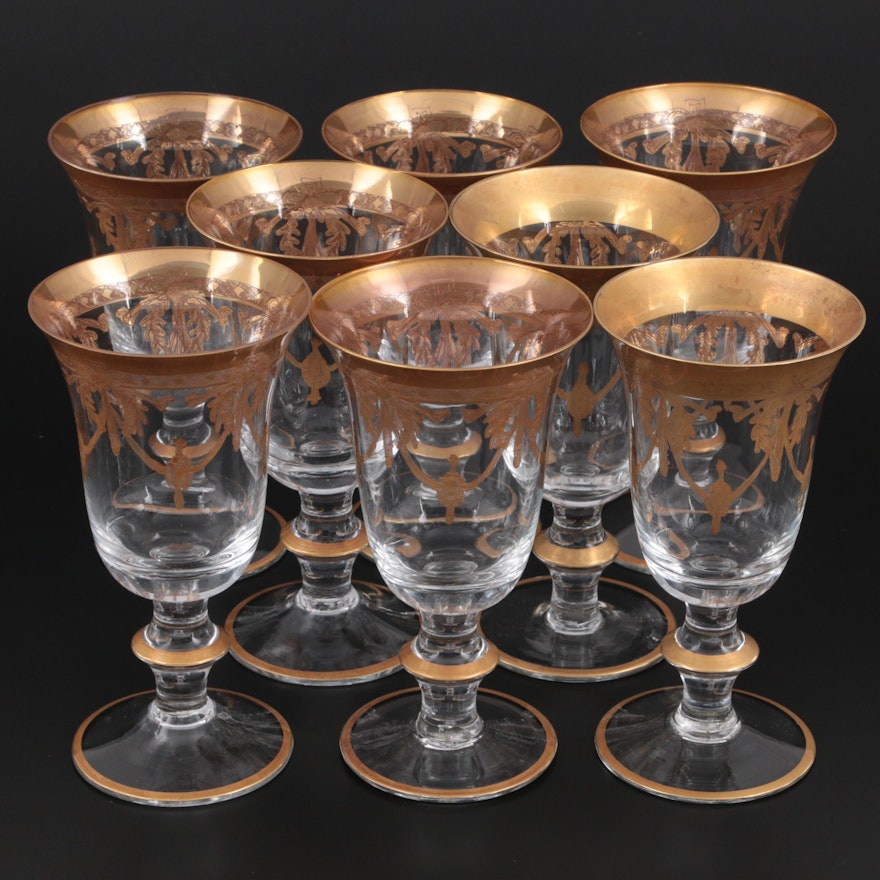Gilt Etched Water Goblets, Mid-20th Century