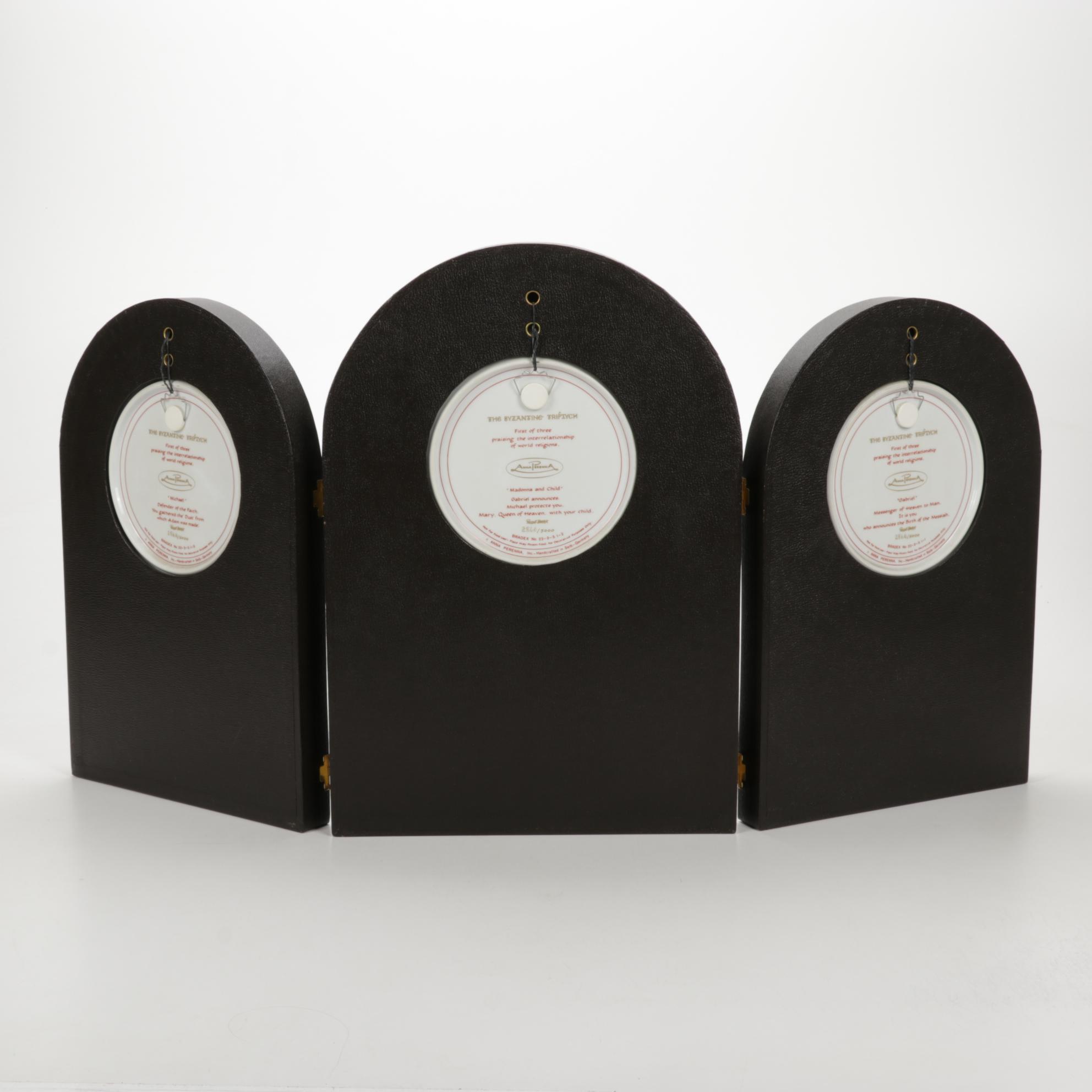 Anna Perenna "The Byzantine Triptych" Collector Plates on Folding Display Stand