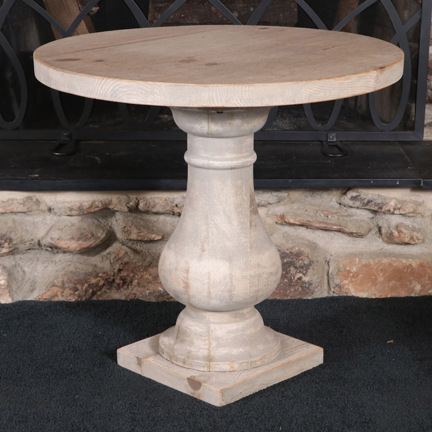 Farmhouse Style Whitewashed Pine Baluster Side Table