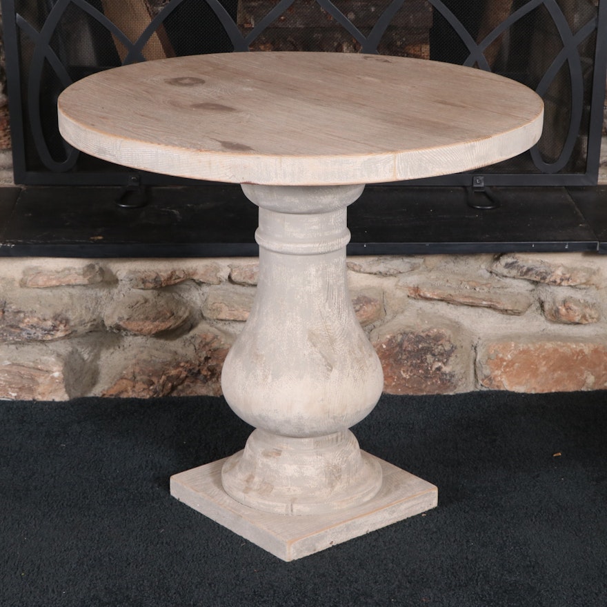 Farmhouse Style Whitewashed Pine Top Baluster Side Table