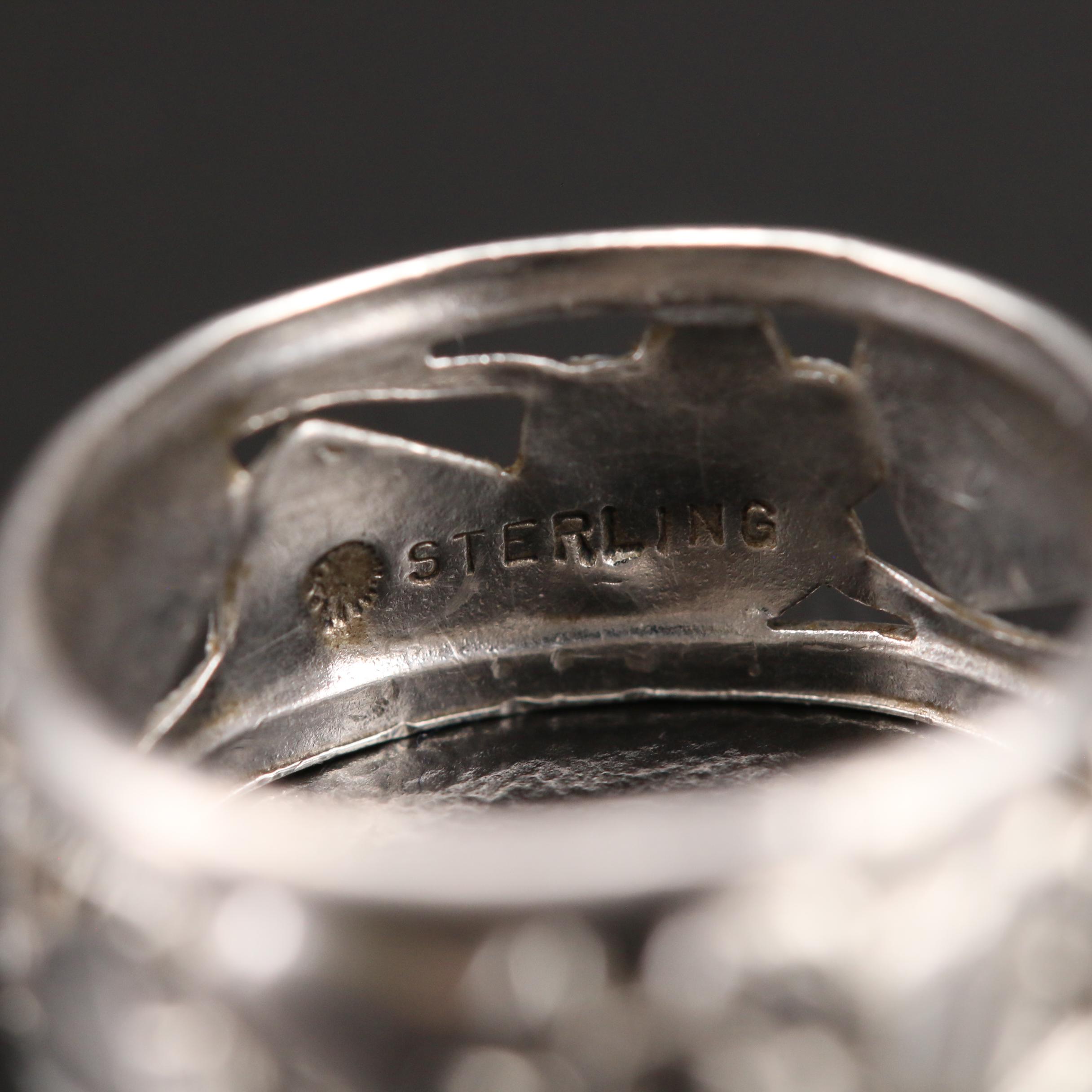 Sterling Rings Including Abalone, Rhodochrosite and Malachite