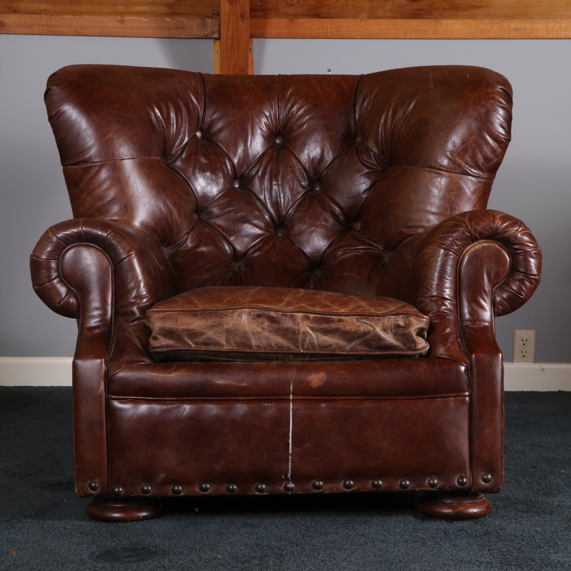 Restoration Hardware "Churchill" Button-Tufted Leather Club Chair