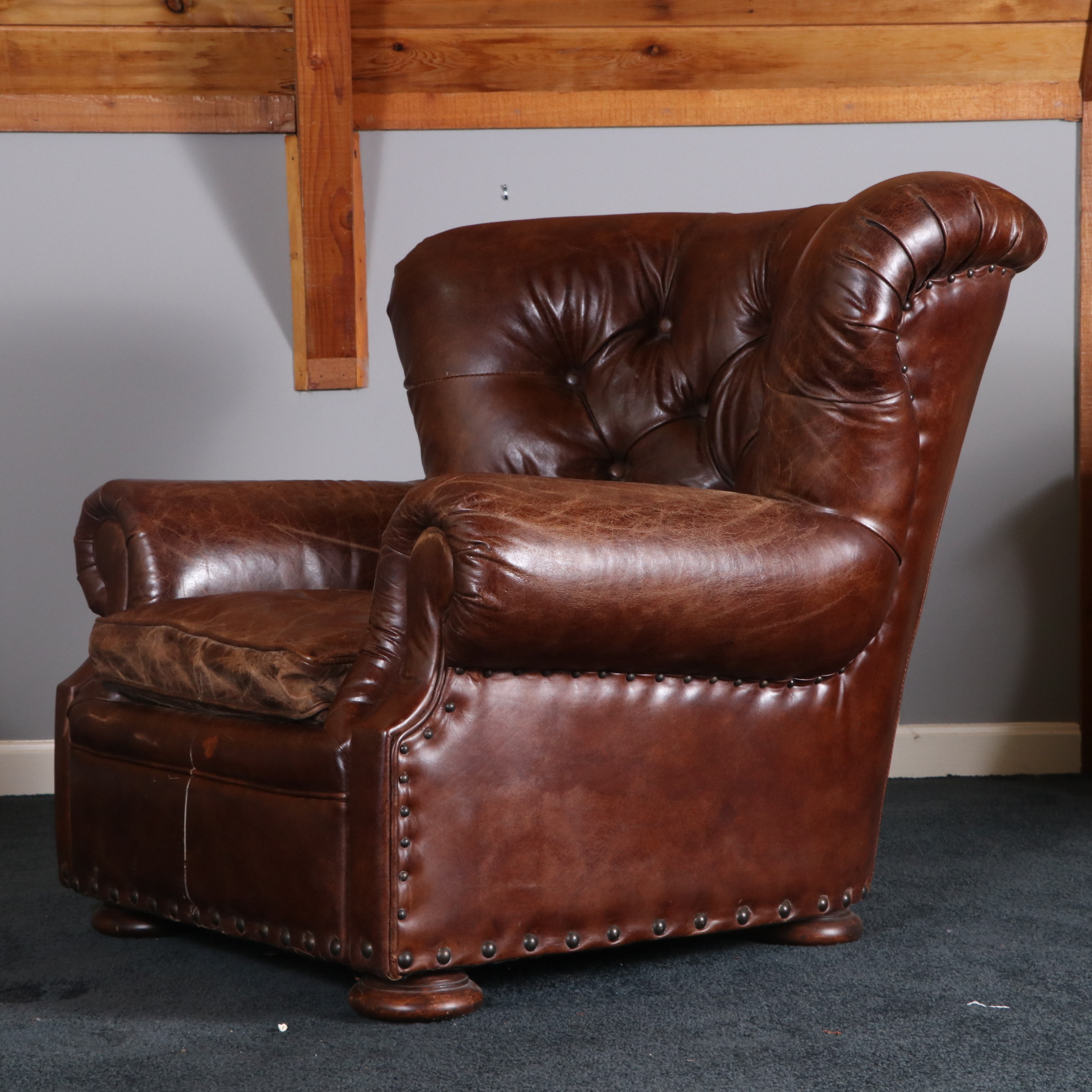 Restoration Hardware "Churchill" Button-Tufted Leather Club Chair