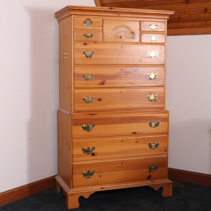 Dixie Furniture Chippendale Style Pine Eleven-Drawer Chest-on-Chest
