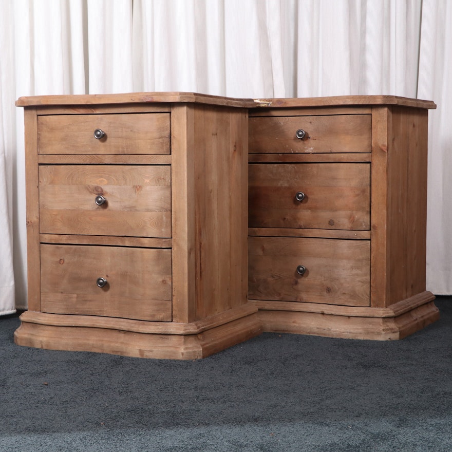 Pair of Unfinished Pine Three-Drawer Bedside Tables