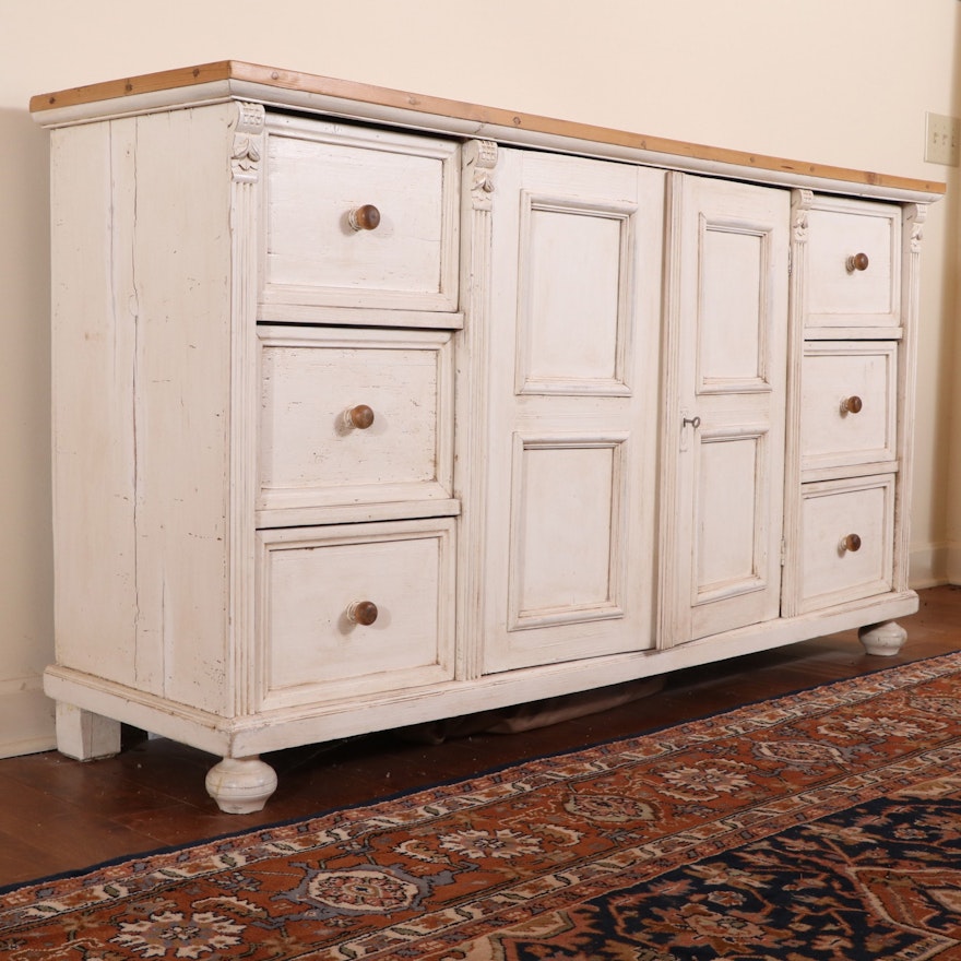 Rustic Style Cream-Painted and Pine Top Buffet
