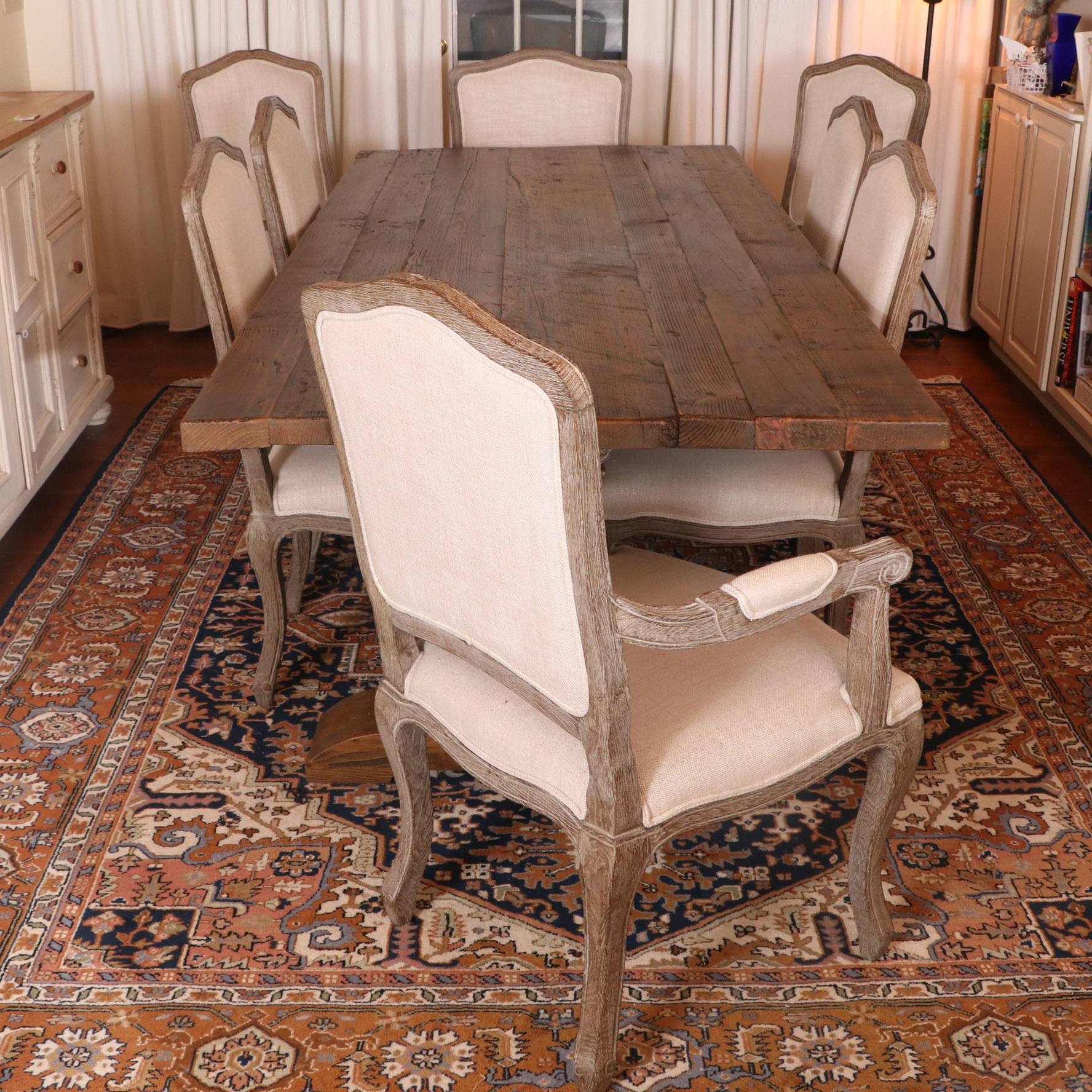 Arhaus "Kensington" Table and Restoration Hardware "Vintage French" Oak Chairs