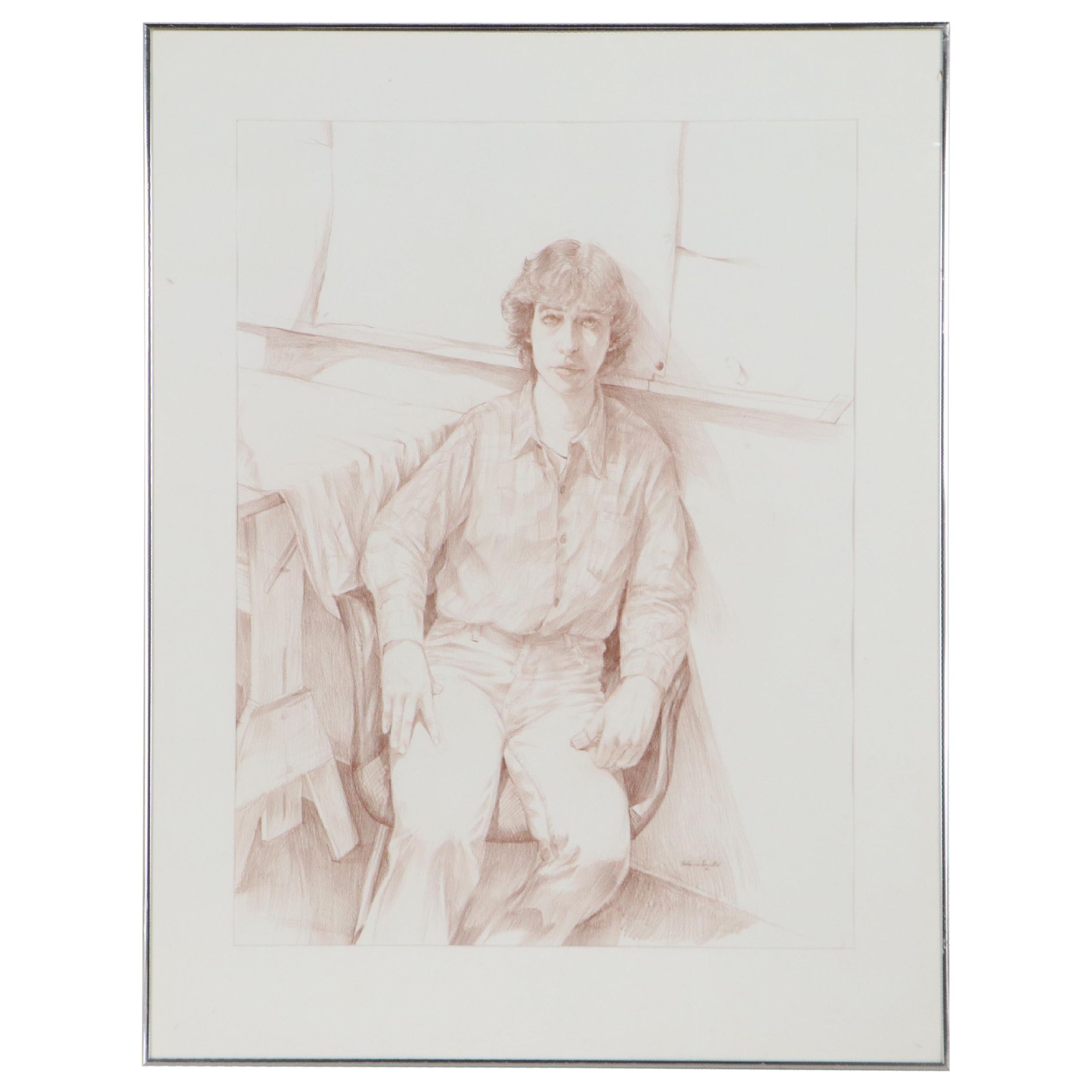Stanley Louis Rosenthal Pencil Drawing "Portrait of a Boy," 1982
