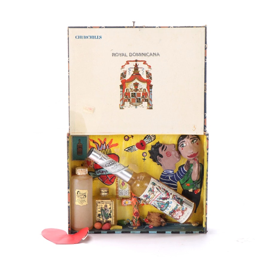 Folk Art Mixed Media Cigar Box Diorama "The Spirit of Giving," 1998