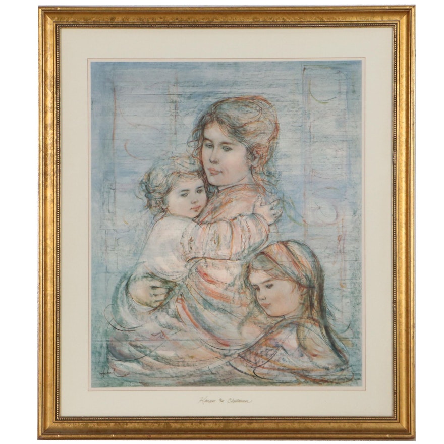 Offset Lithograph After Edna Hibel "Karen and Children"