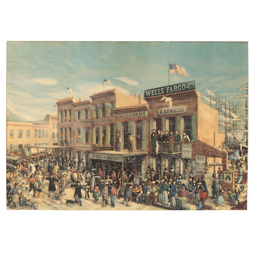 Offset Lithograph "Montgomery Street in 1852," Late 20th Century