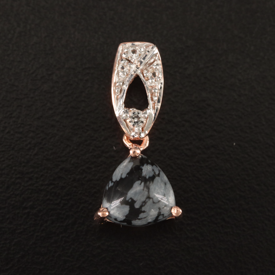 Sterling Snowflake Obsidian and Topaz Pendant