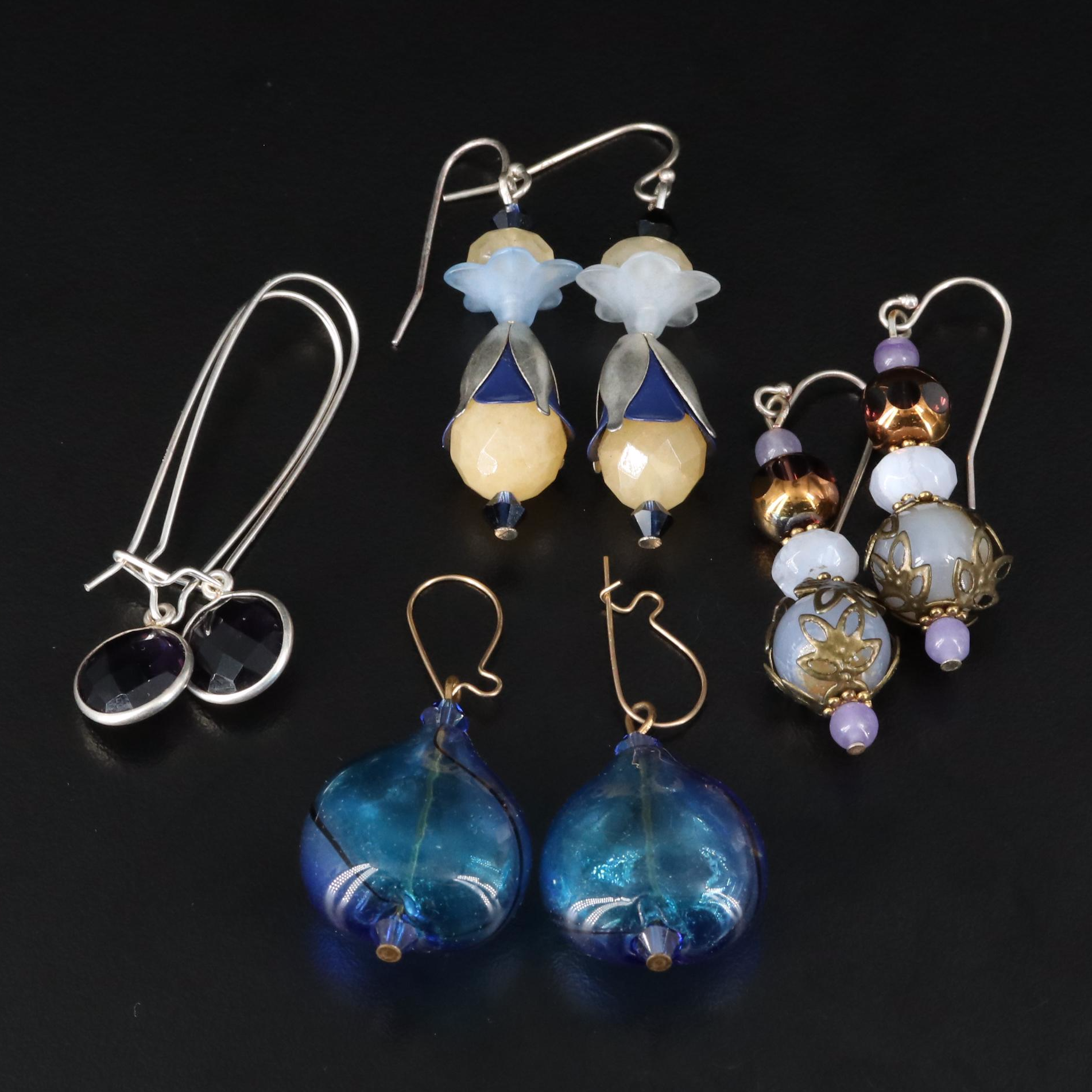 Sterling Drop Earring Collection with Lace Agate and Bubble Glass Earrings