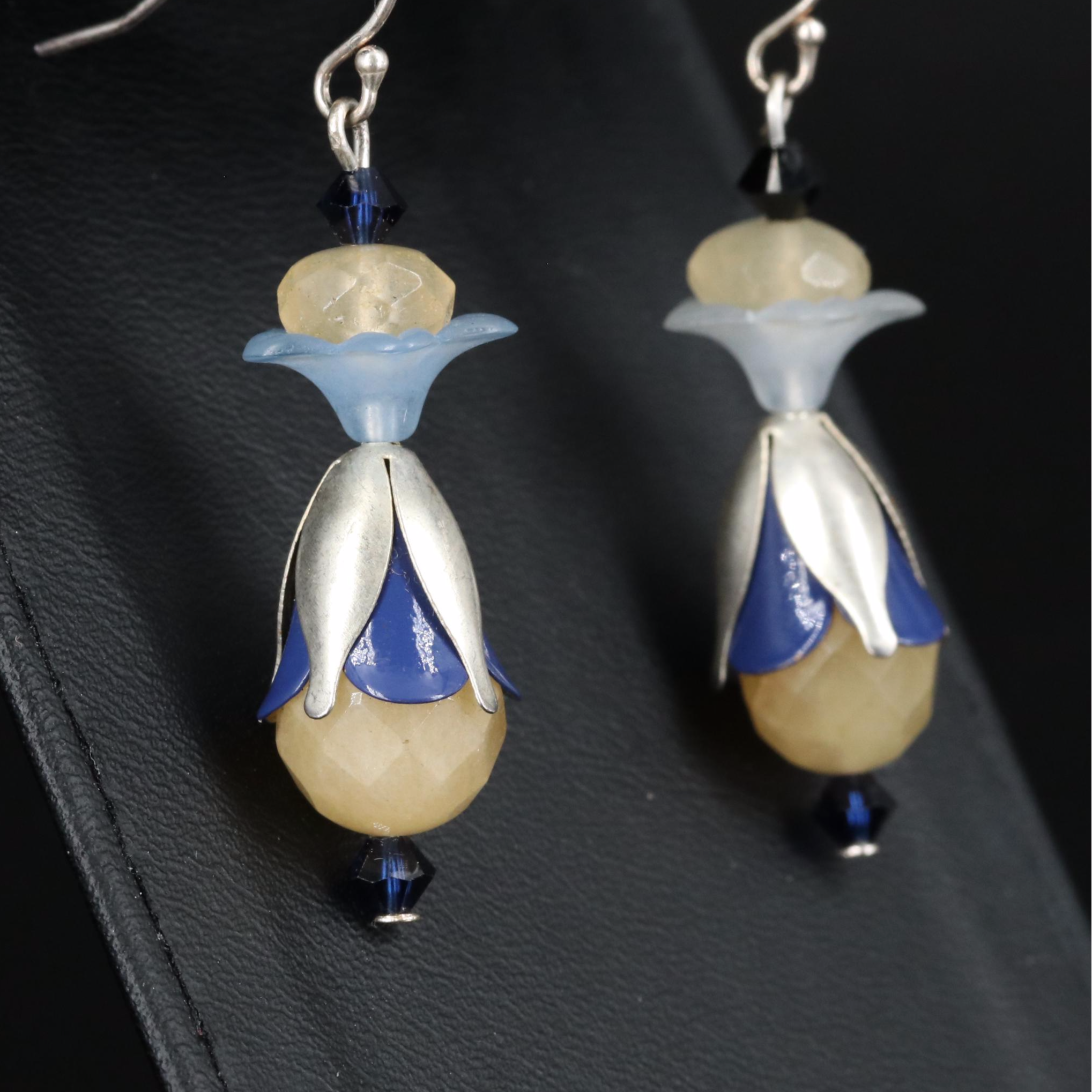 Sterling Drop Earring Collection with Lace Agate and Bubble Glass Earrings