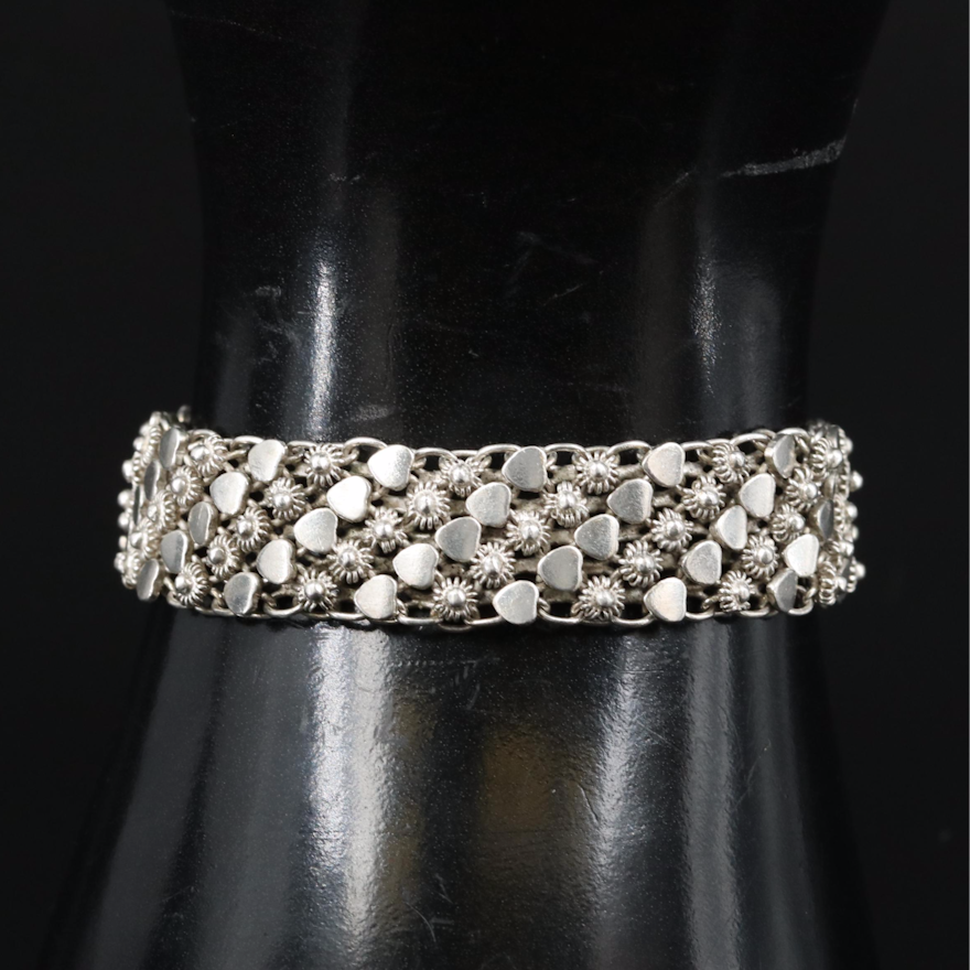 Sterling Fancy Link Bracelet with Cannetille Accents