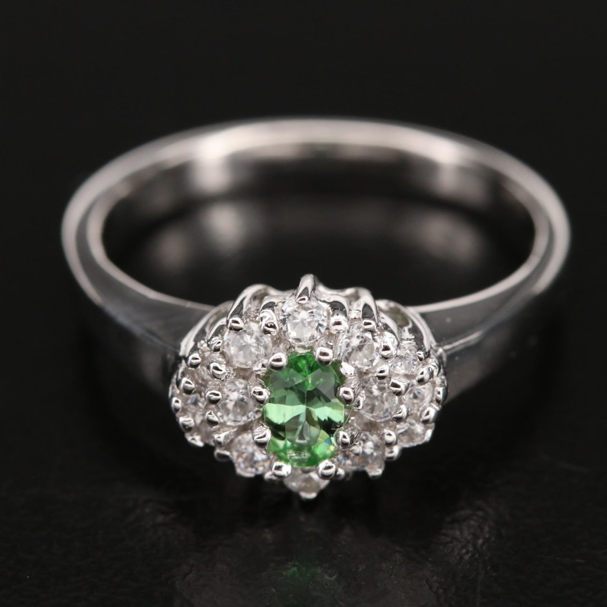 Sterling Tourmaline and Zircon Cluster Ring