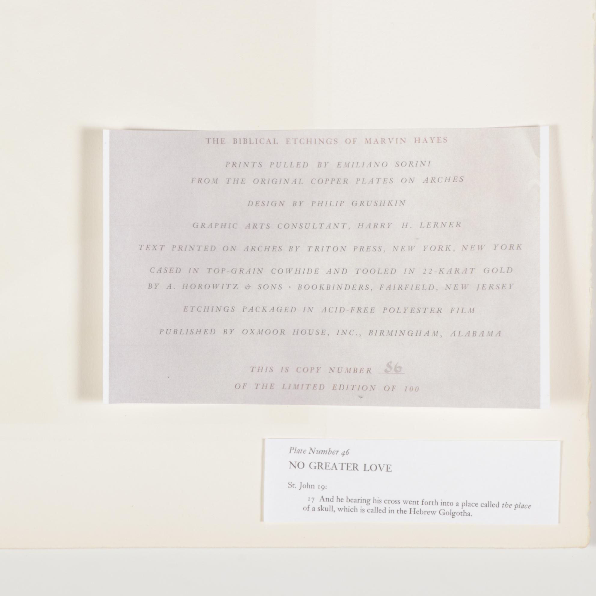 Marvin Hayes Etching "No Greater Love," 1976