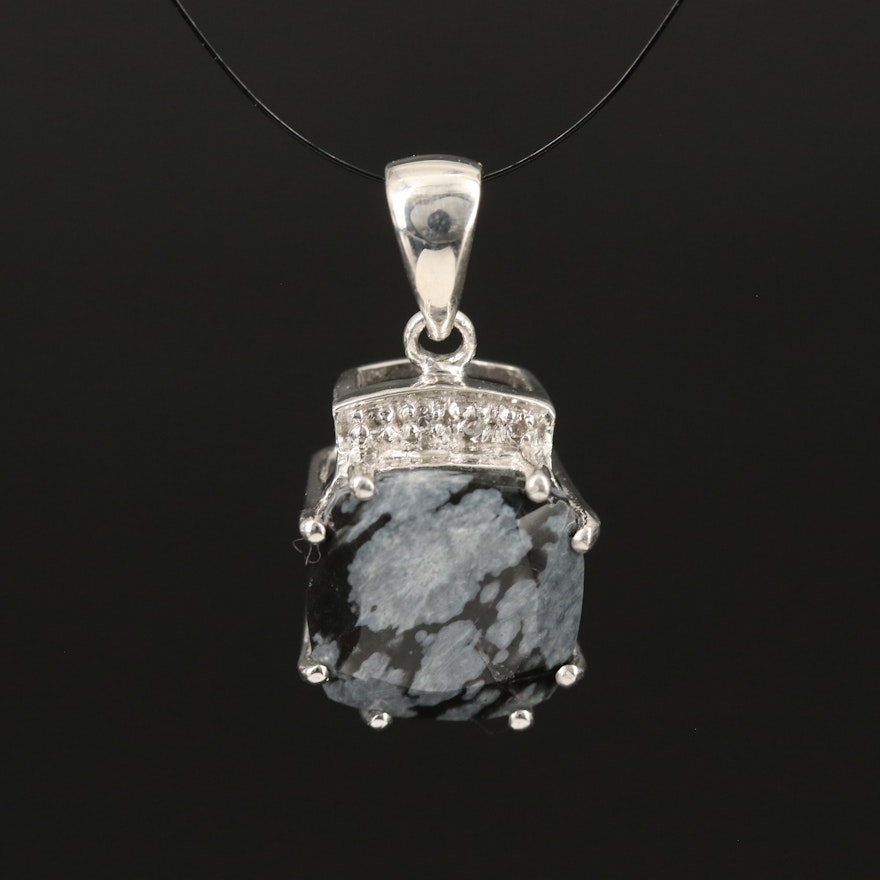 Sterling Snowflake Obsidian and Topaz Square Pendant