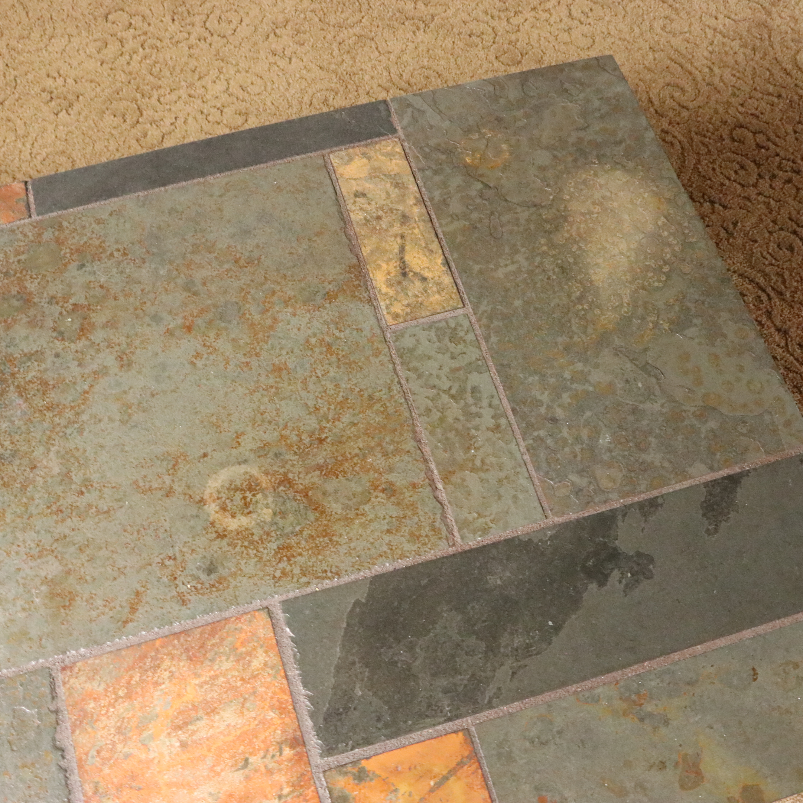 Iron and Slate Tile Top Coffee Table and End Table