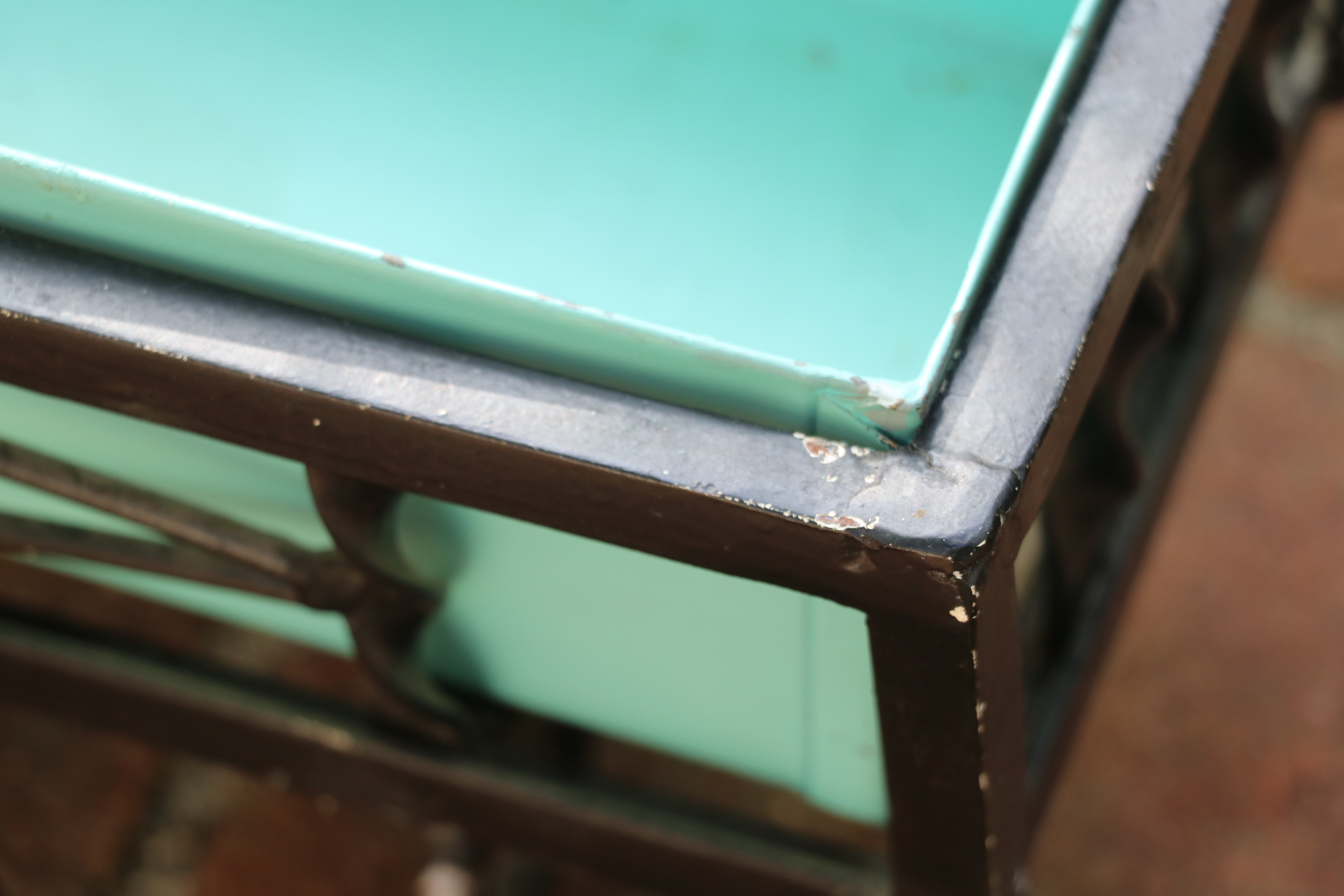 Iron Topiary Frames and Oblong Planter with a Robin's Egg Blue Liner