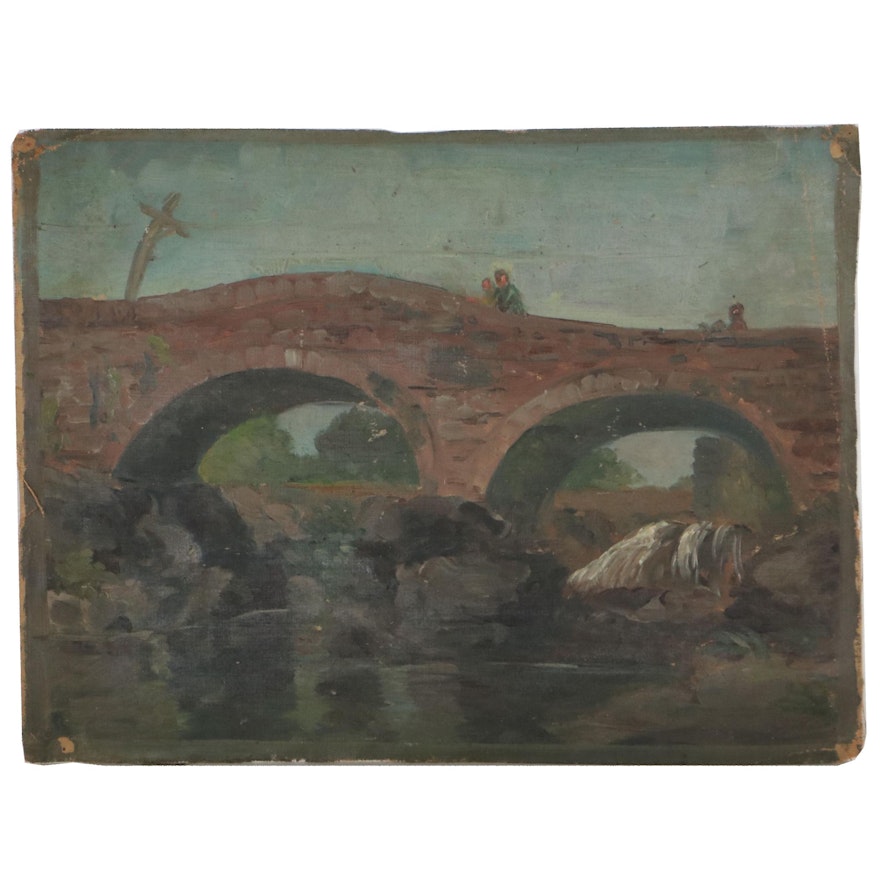Oil Painting of Bridge, Early-Mid-20th Century