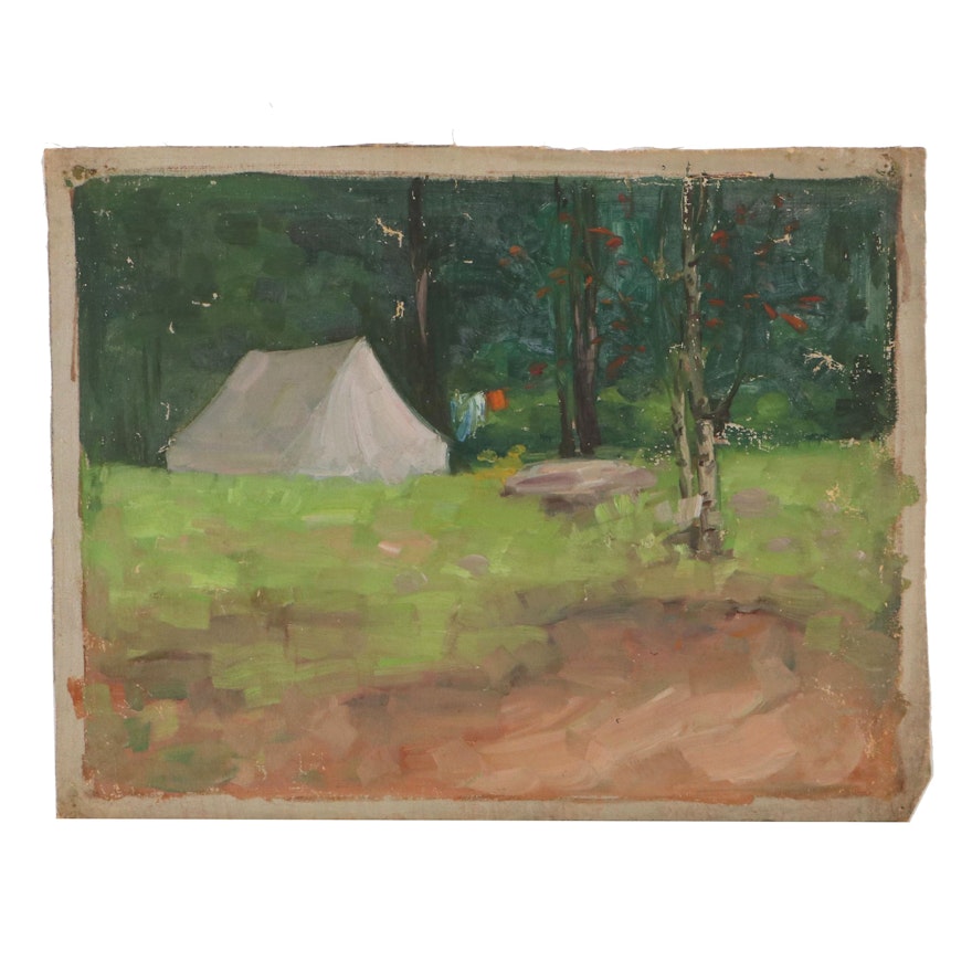 Oil Painting of Campground, Mid-20th Century