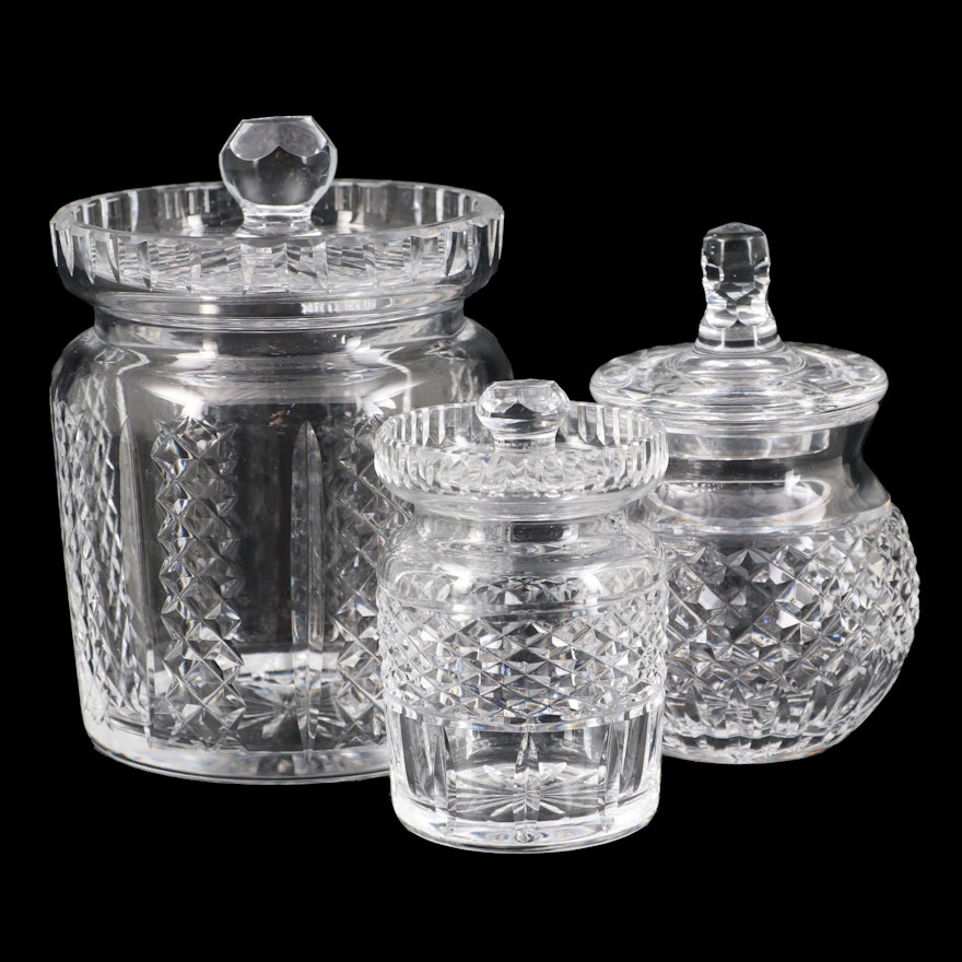 Waterford Crystal "Hibernia" Biscuit Barrel and Waterford Honey and Candy Jars