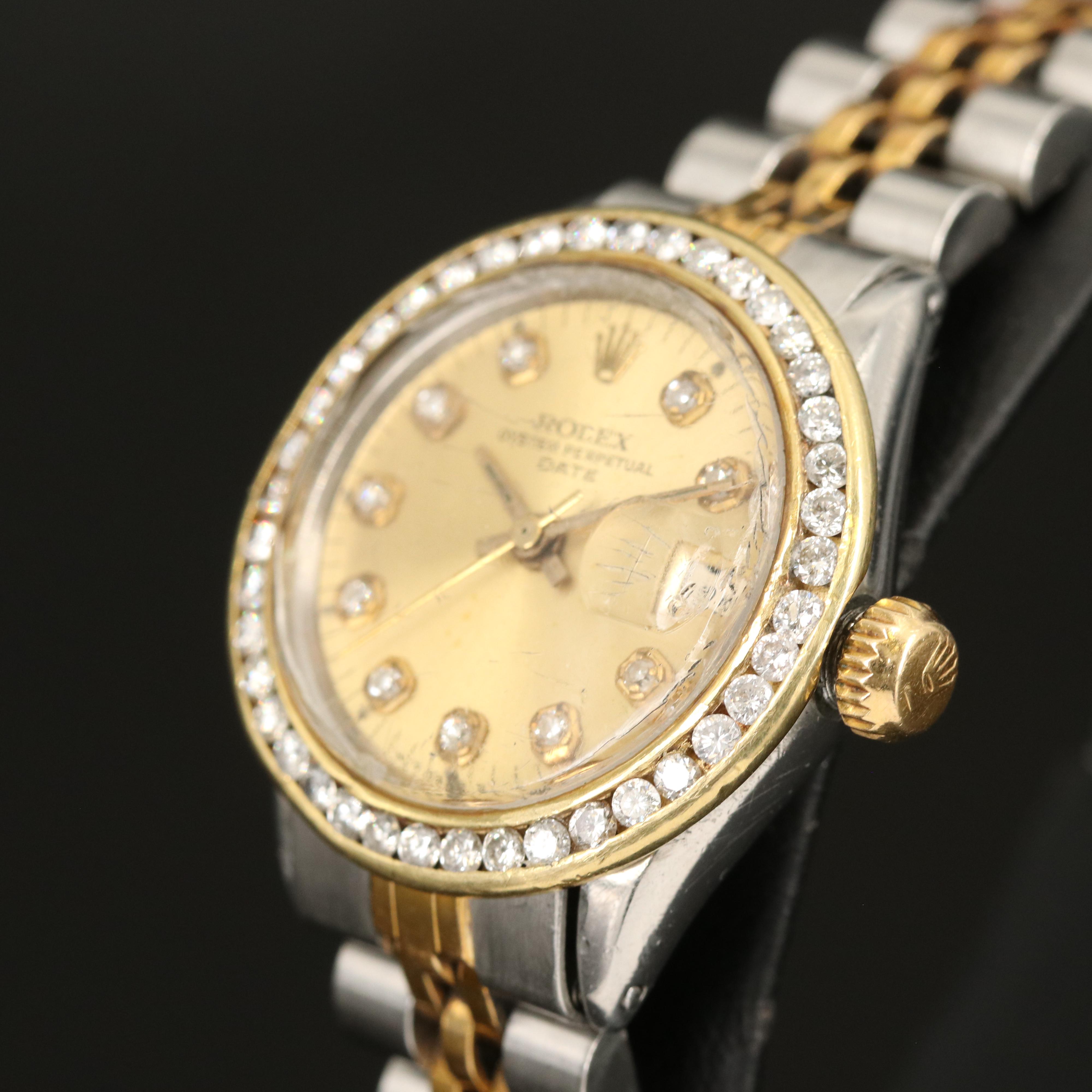 Rolex Date Diamond Bezel and Dial 18K and Stainless Steel Watch