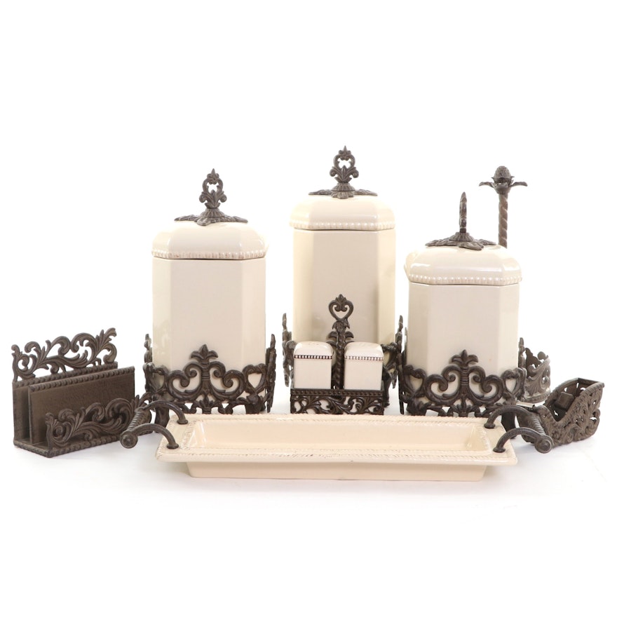 Gracious Goods "Provencial" Metal and Ceramic Canister Set and More