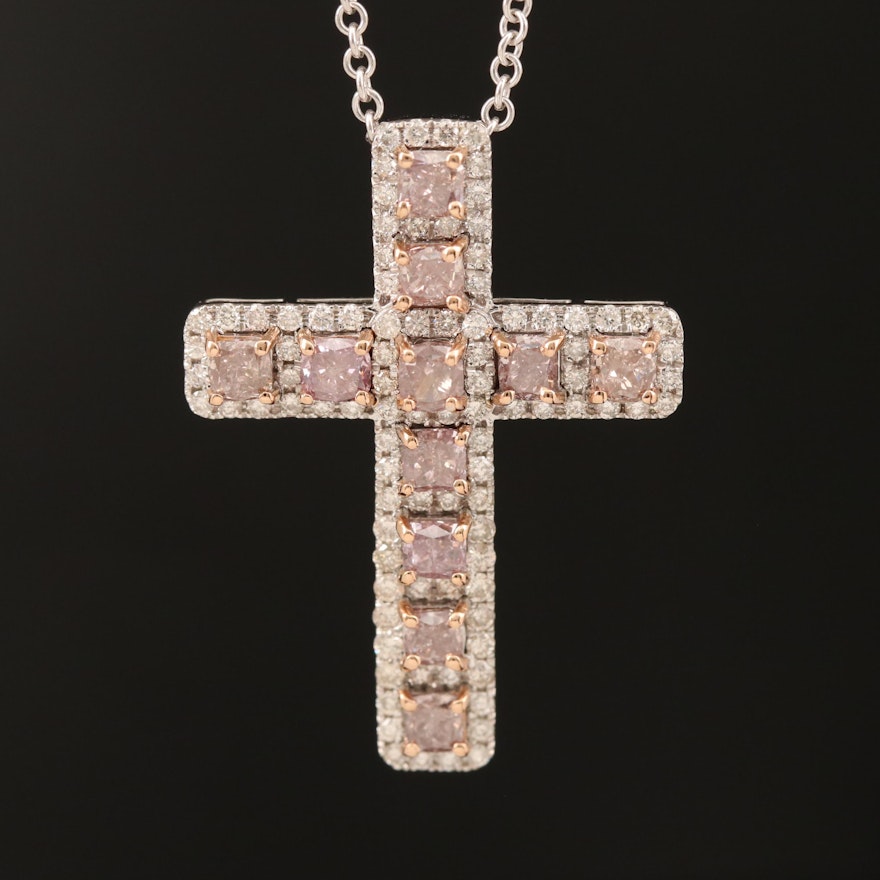 18K 2.66 CTW Diamond Cross Pendant Necklace with GIA Report
